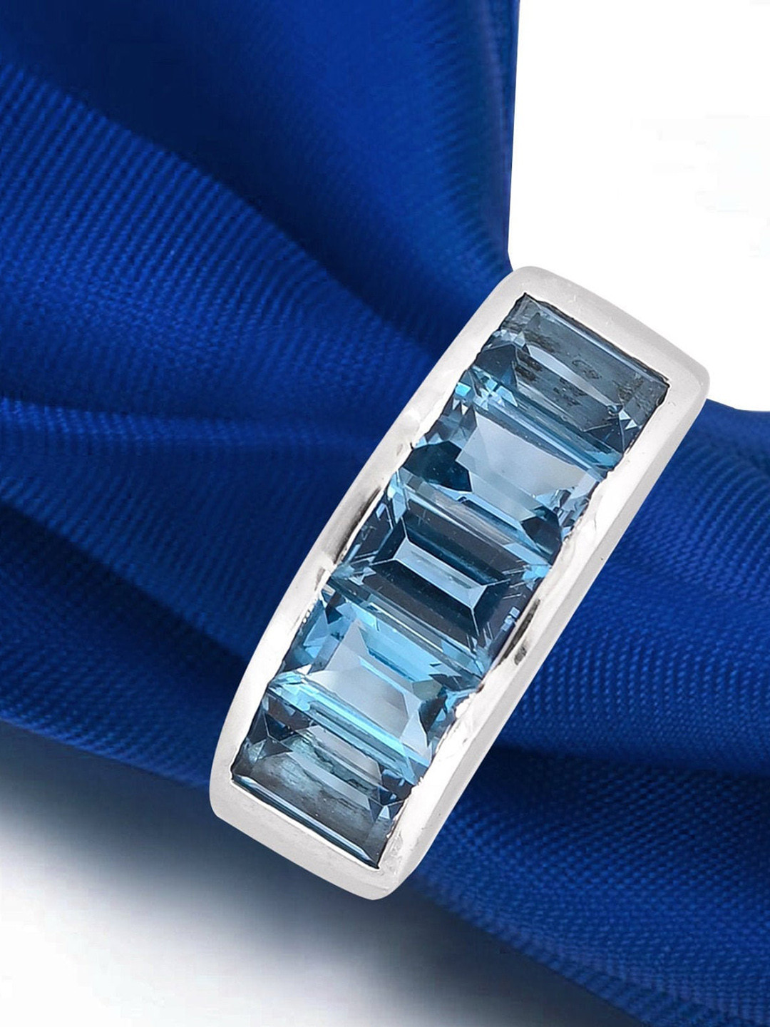 HIFLYER JEWELS 925 Sterling Silver Rhodium-Plated Topaz Blue Stone Studded Finger Ring
