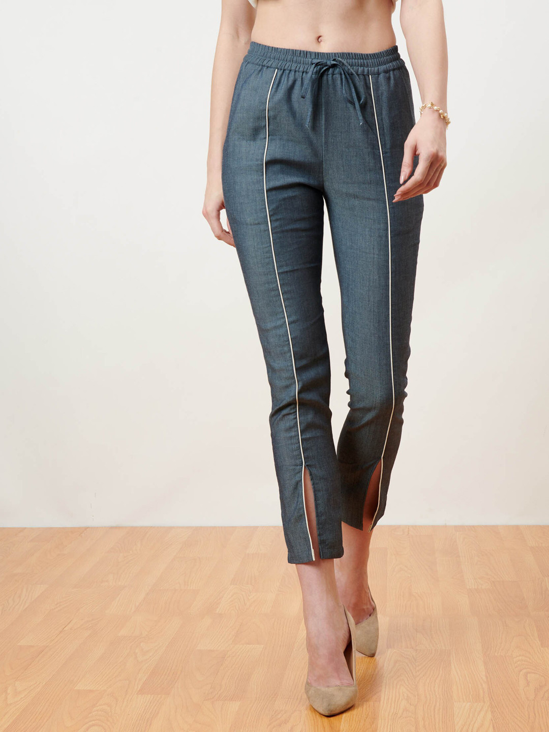 Enzeo Women Blue Sharp Tapered Fit Trousers