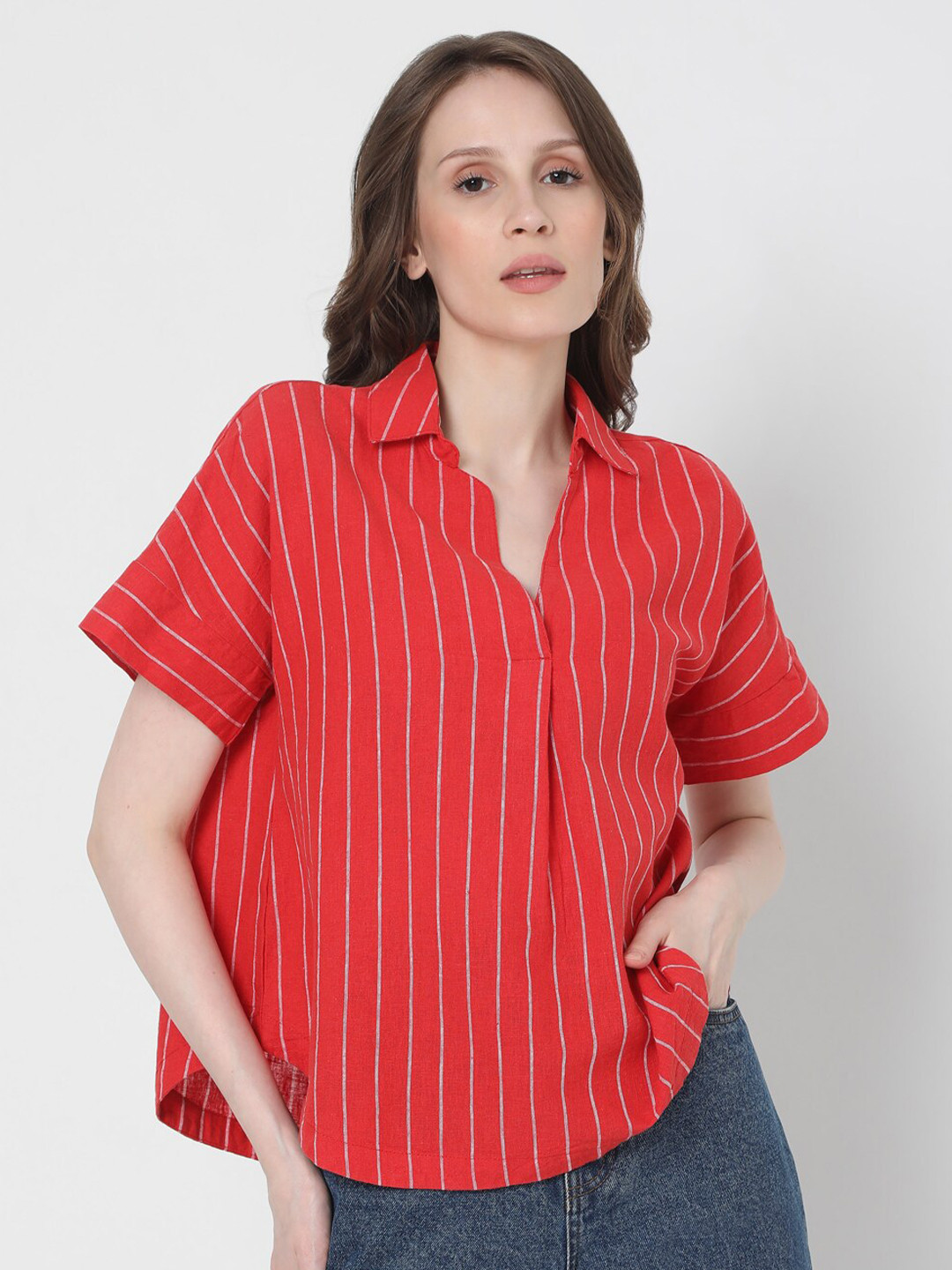 Vero Moda Red Striped Shirt Style Top