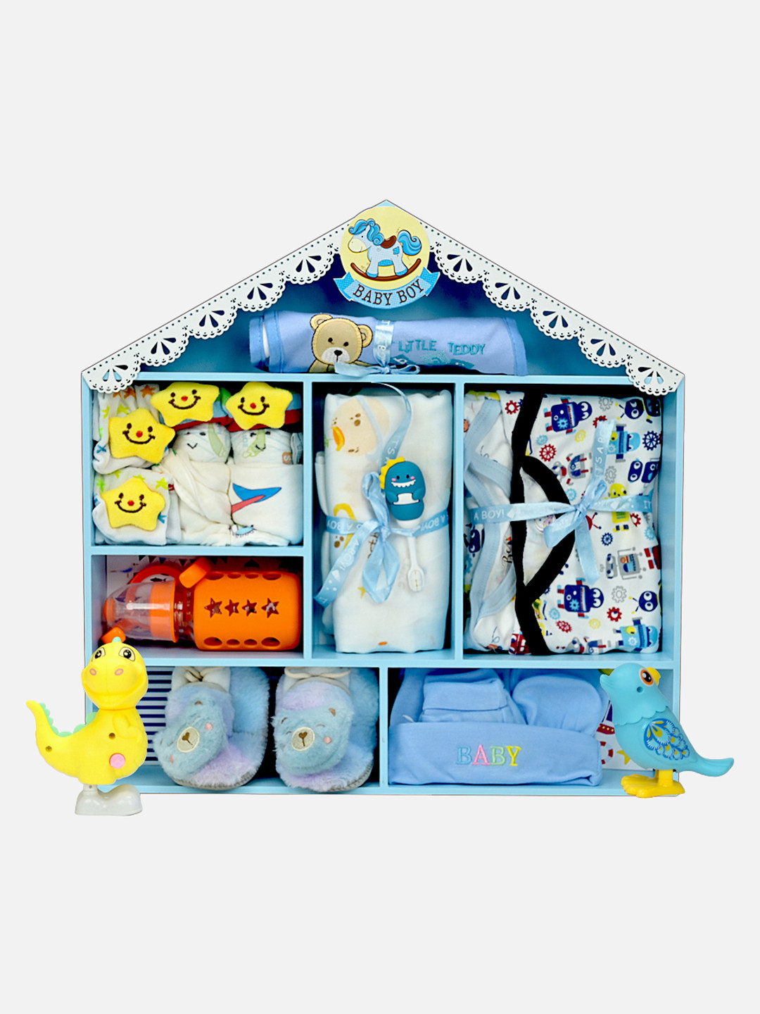 Little Surprise Box LLP Infants Blue 22 Pieces Gift Hamper With Wooden Doll House