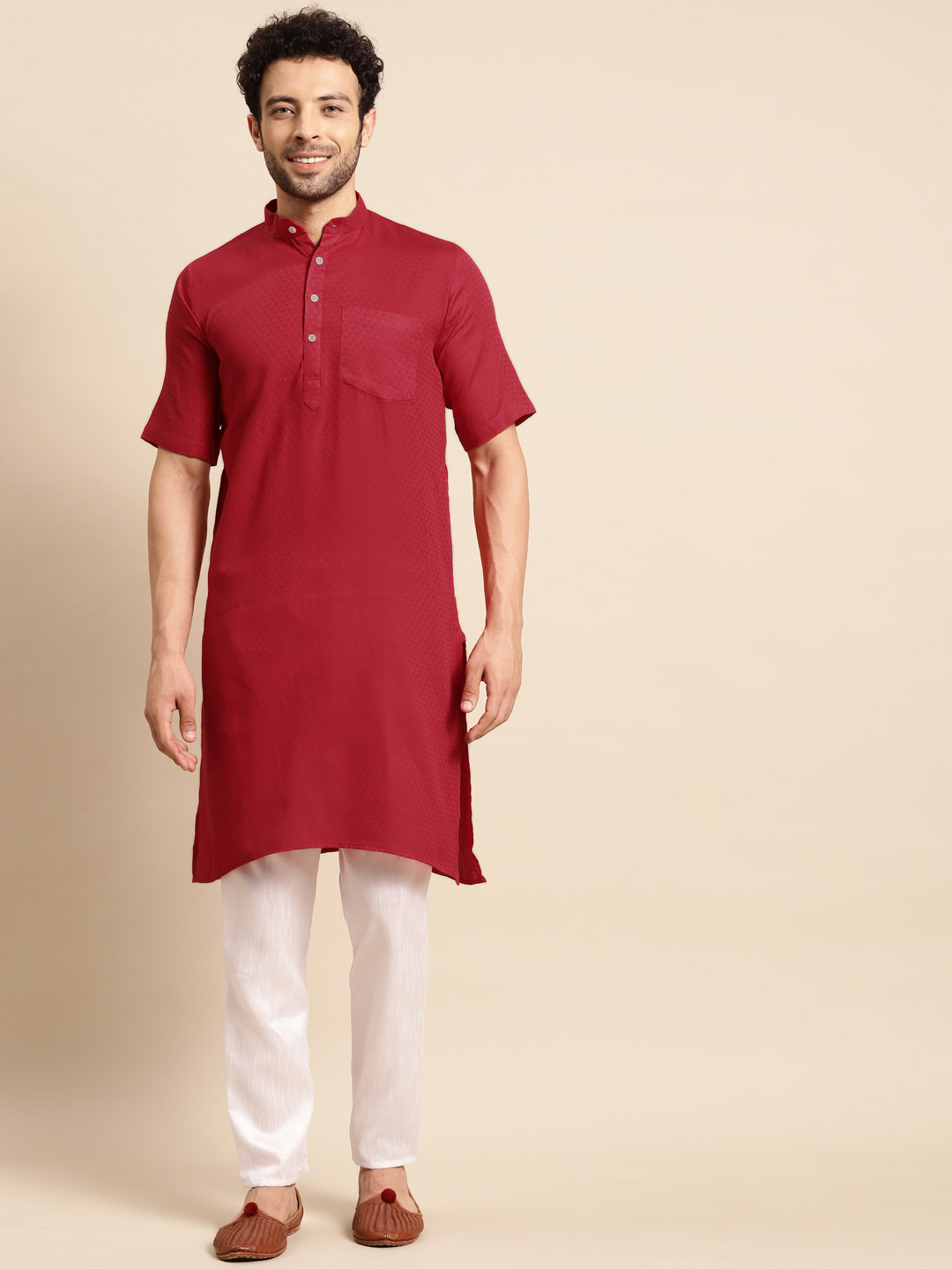 RAJUBHAI HARGOVINDAS Men Red Pastels Kurta