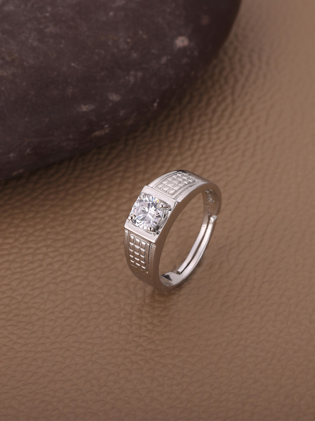 GIVA Men Sterling Silver Rhodium-Plated CZ Stone-Studded Ring