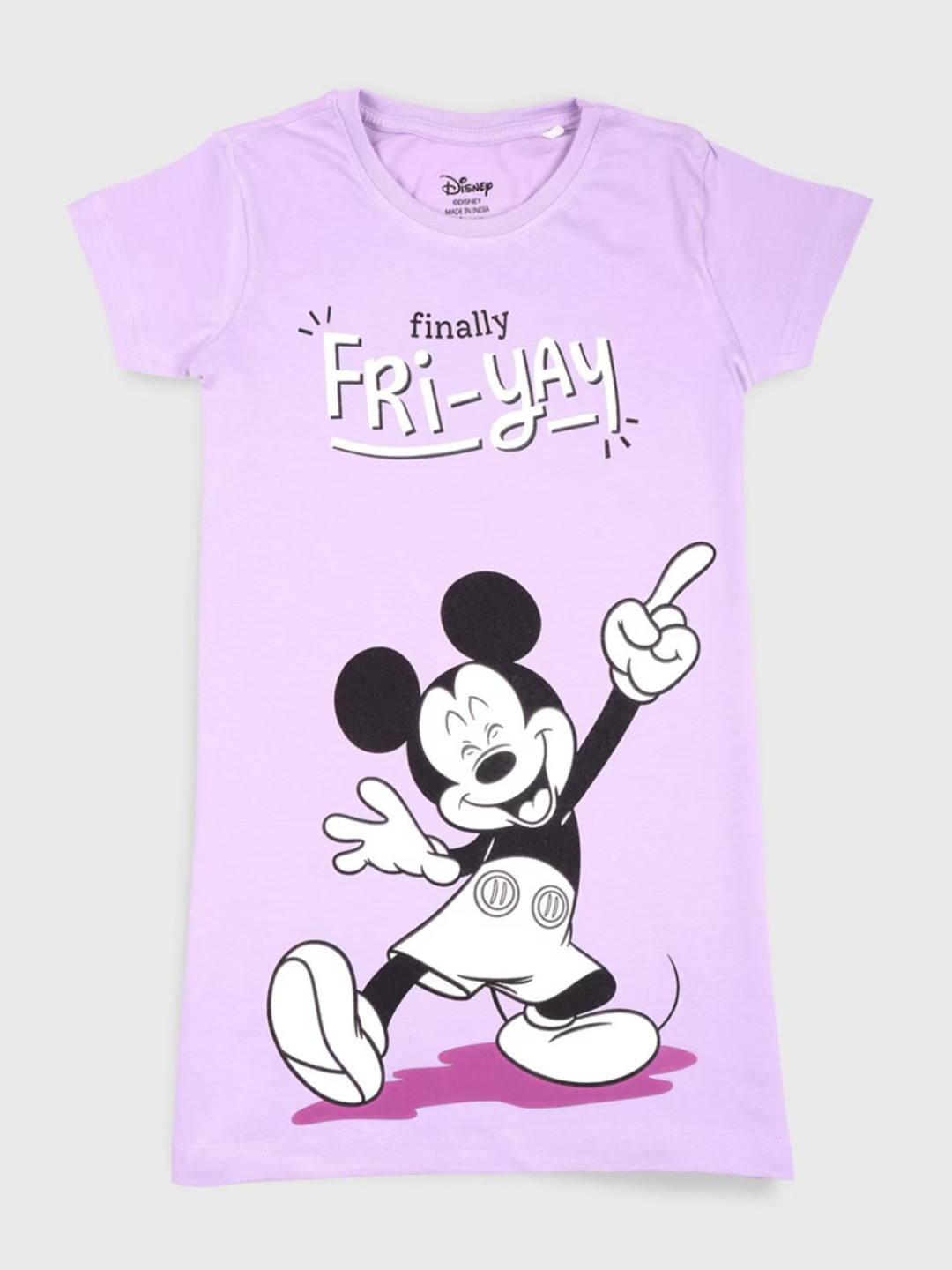 Nap Chief Girls Lavender Mickey Mouse Fri-yay Printed Pure Cotton A-Line Dress