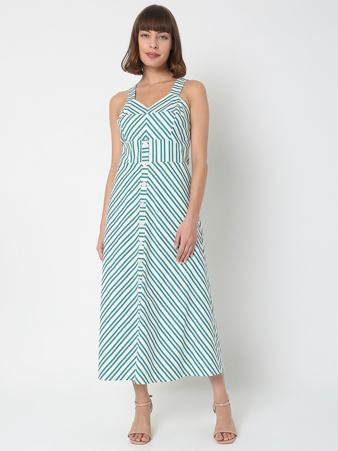Vero Moda Women Blue Striped Maxi Dress