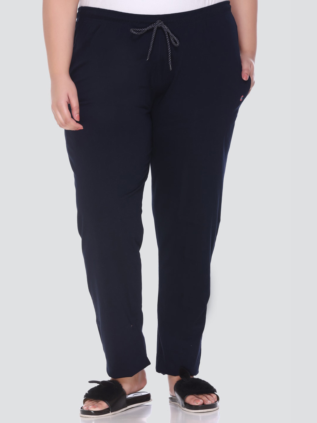 CUPID Women Navy Blue Solid Cotton Lounge Pants