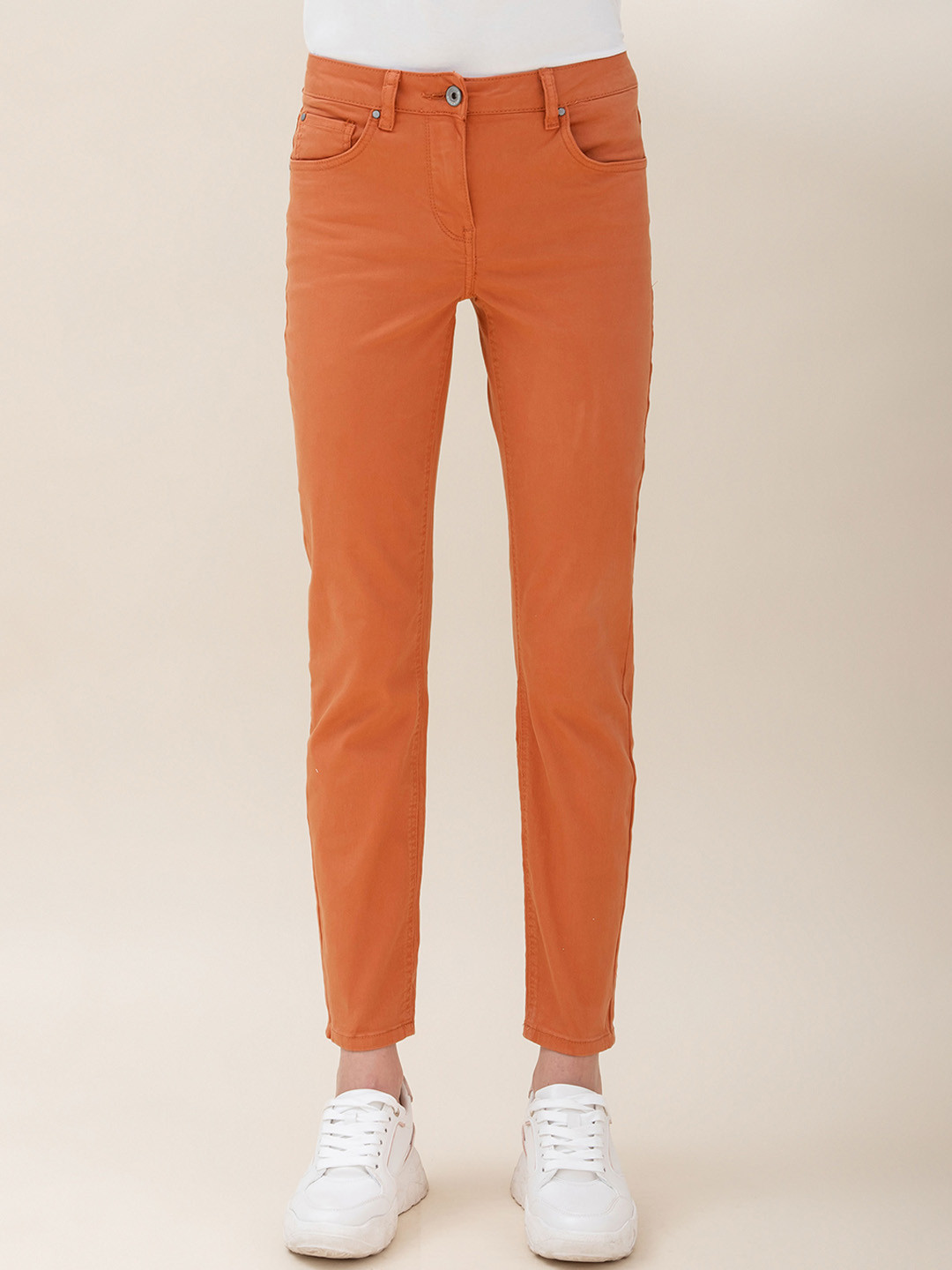B.Copenhagen Women Orange Slim Fit Chinos Trousers