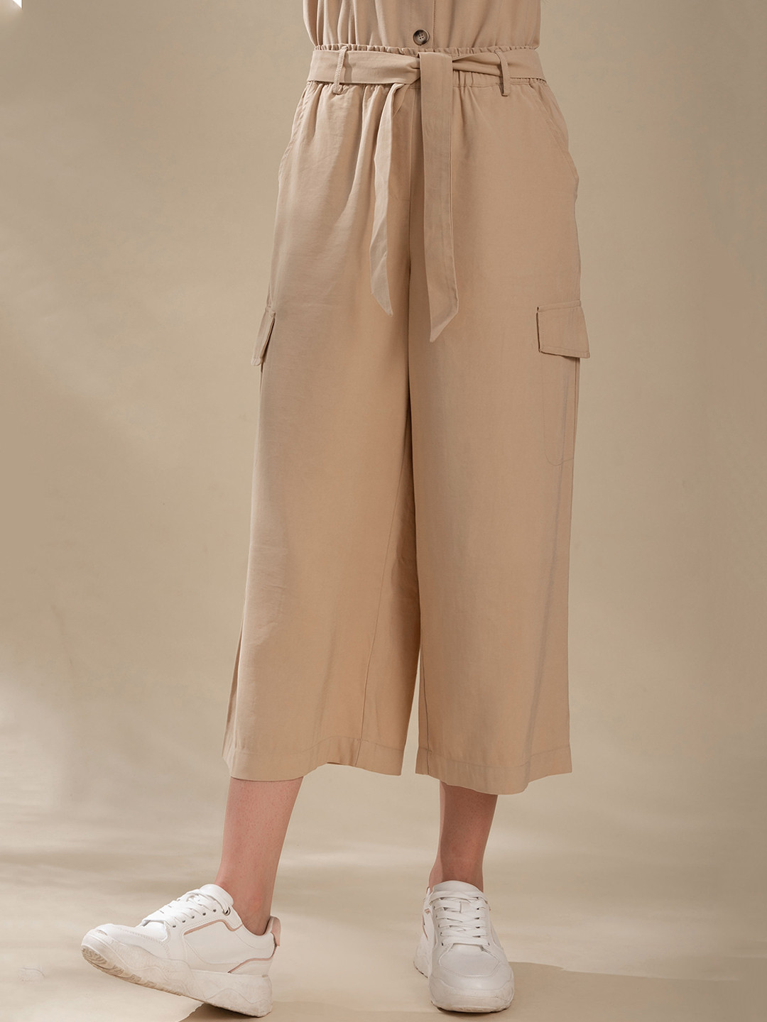 B.Copenhagen Women Beige Loose Fit High-Rise Culottes Trousers