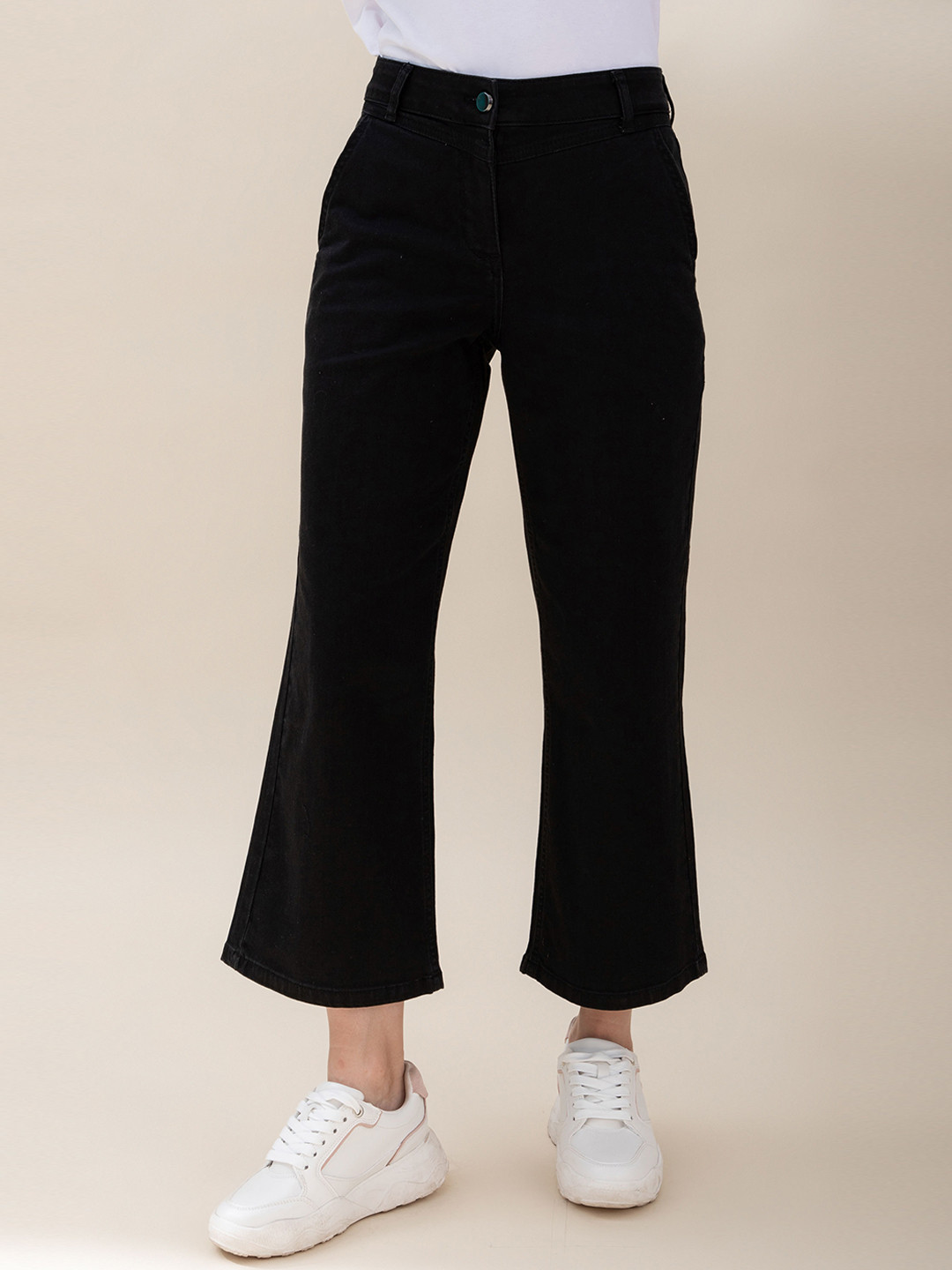 B.Copenhagen Women Black Flared Trousers