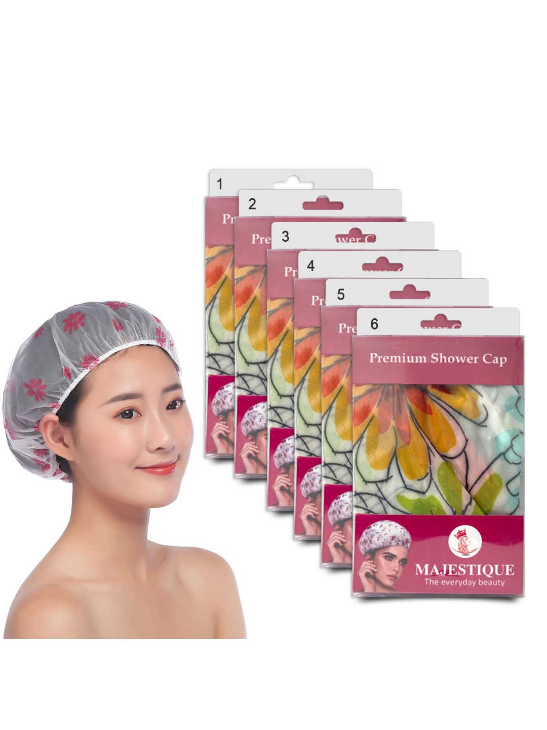 MAJESTIQUE Set of 6 Waterproof Shower Cap Ideal for All Hair Lengths