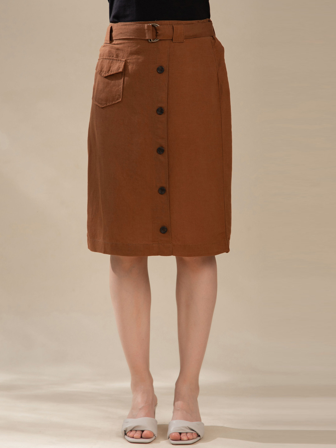 B.Copenhagen Women Tan Solid Knee-Length Skirts