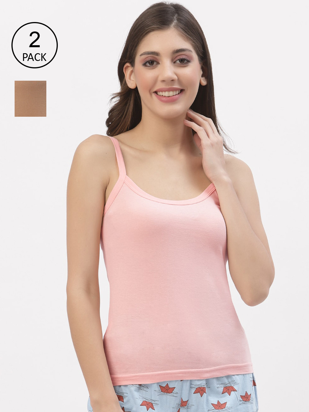 Floret Women Pack Of 2 Peach & Nude Camisoles