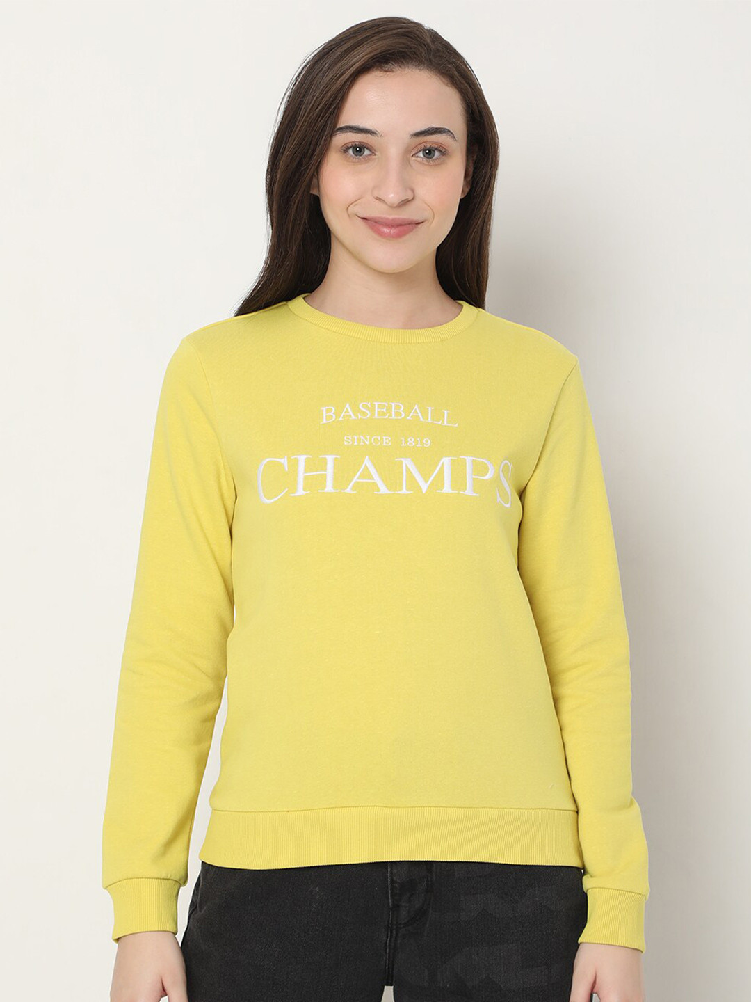 Vero Moda Women Yellow Printed Sweatshirt