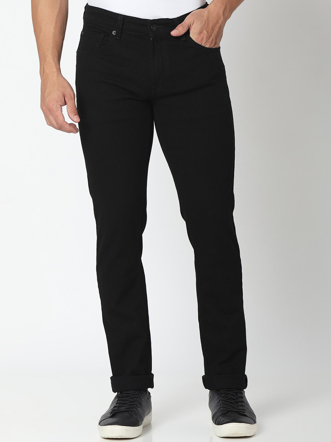 SPYKAR Men Rover Fit, Mid Rise Regular Fit Black Cotton Jeans