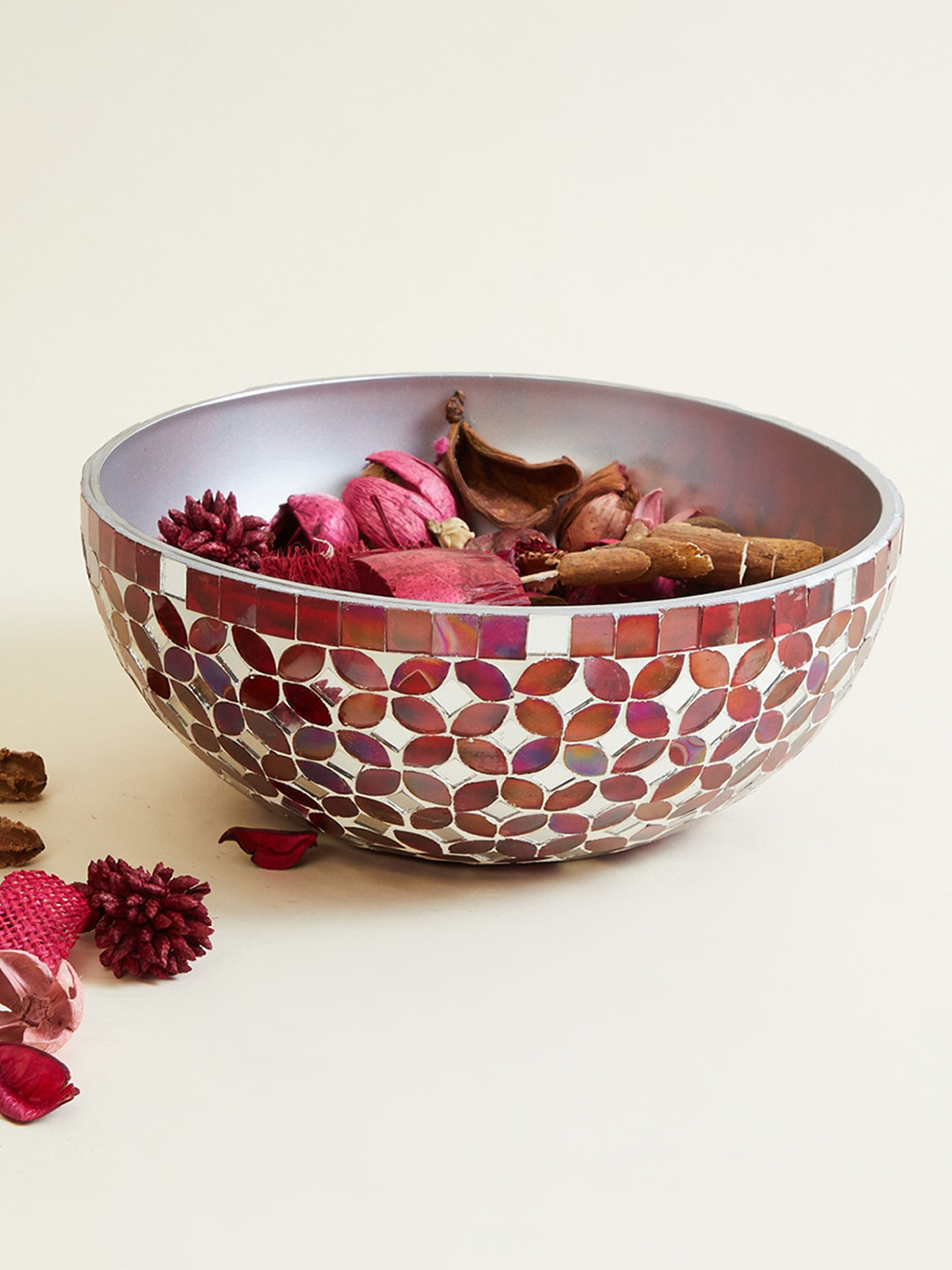 Home Centre Red Mosaic Glass Potpourri Bowl