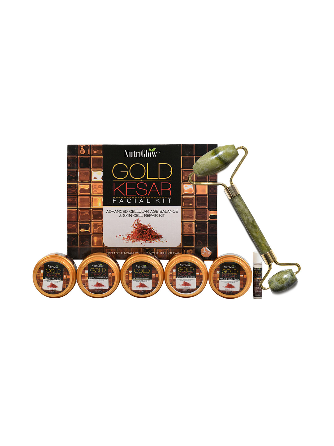 NutriGlow  Gold Kesar Cell Repair Facial Kit 250g+10ml with Jade Roller