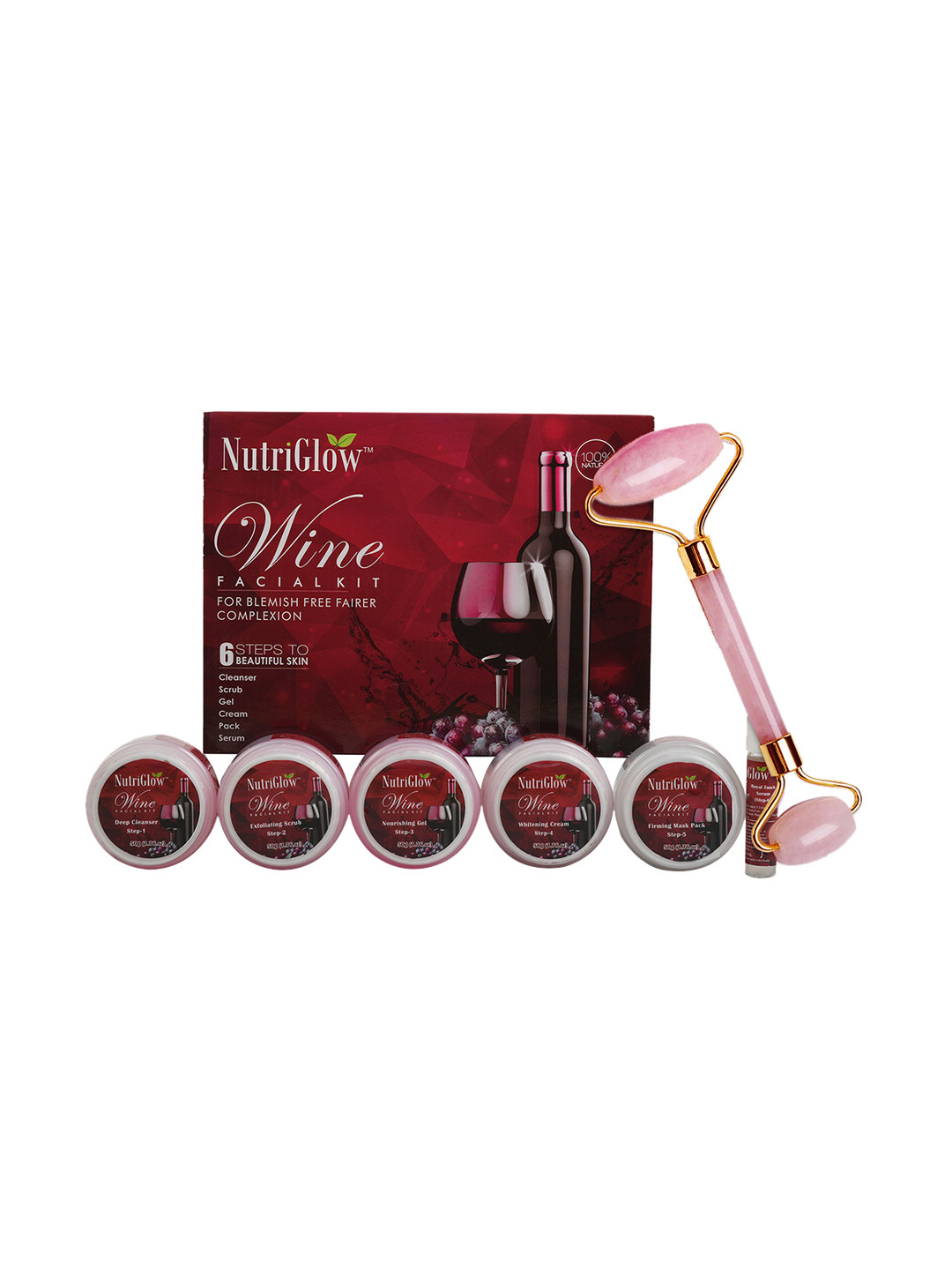 NutriGlow Wine Facial Kit for Blemish Free Complexion with Jade Roller