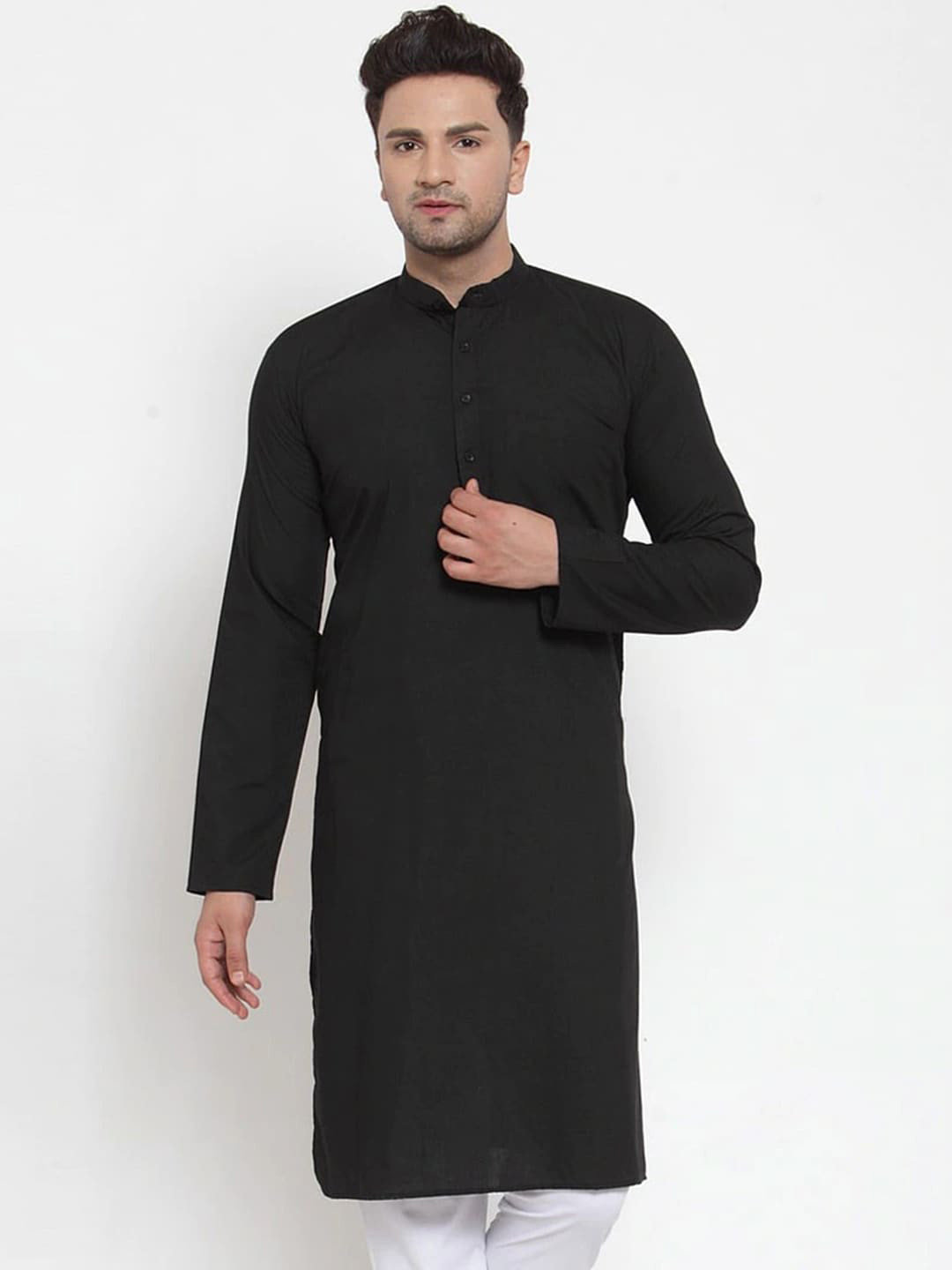 Jompers Men Black Cold-Shoulder Sleeves Chikankari Kurta