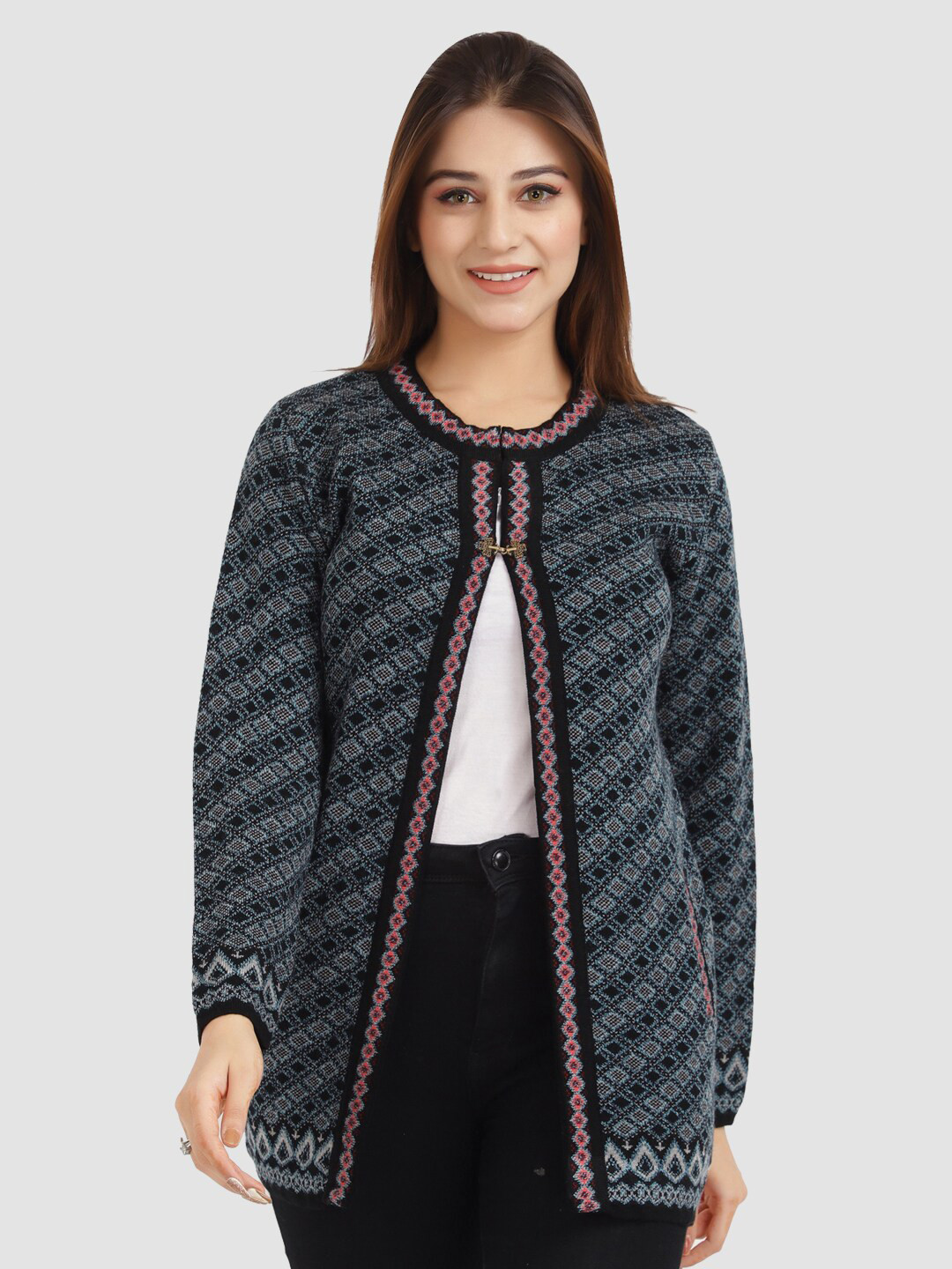 aarbee Women Black & Grey Cardigan