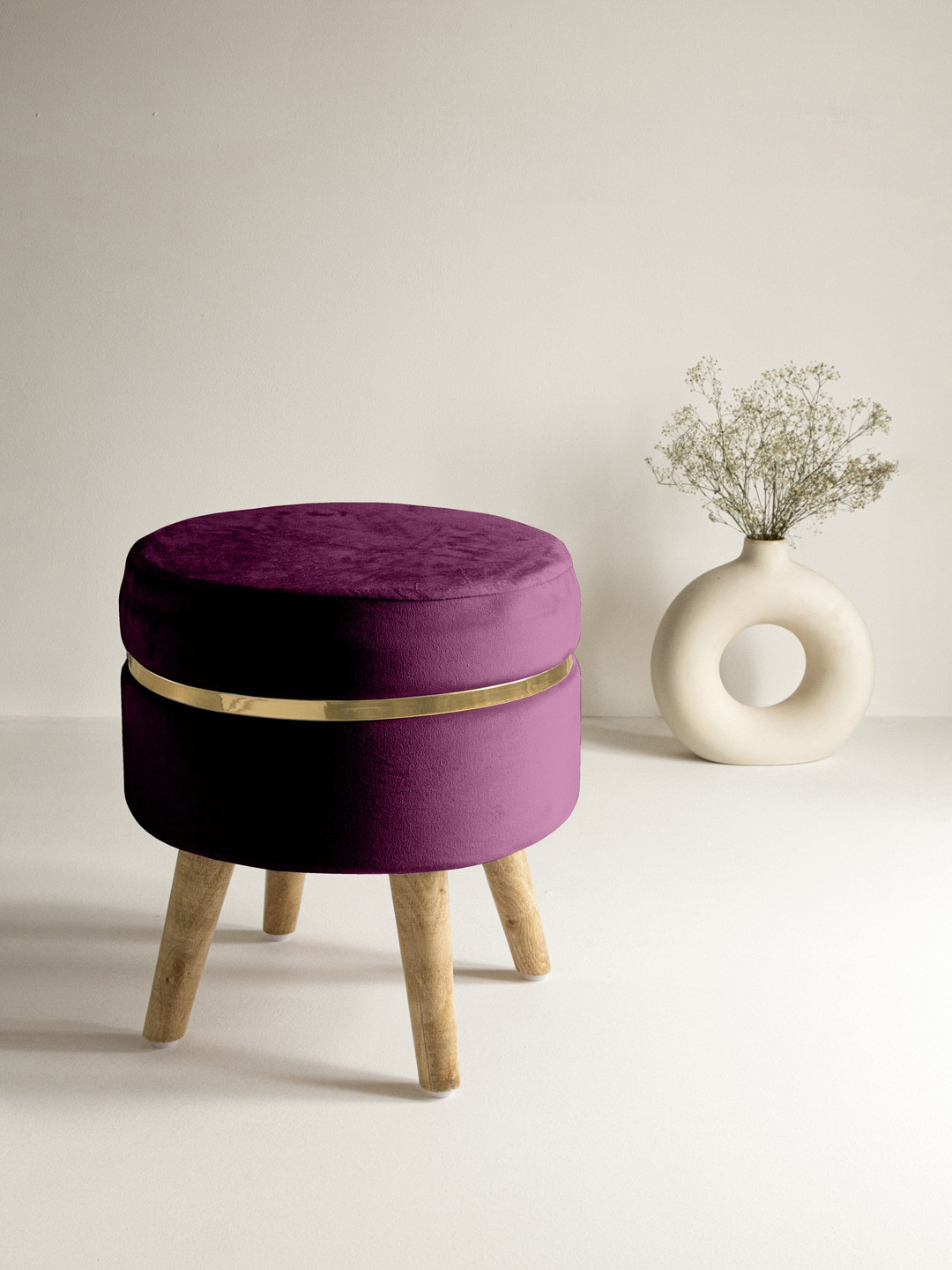 Clasiko Purple & Gold-Toned Solid Round Ottomans