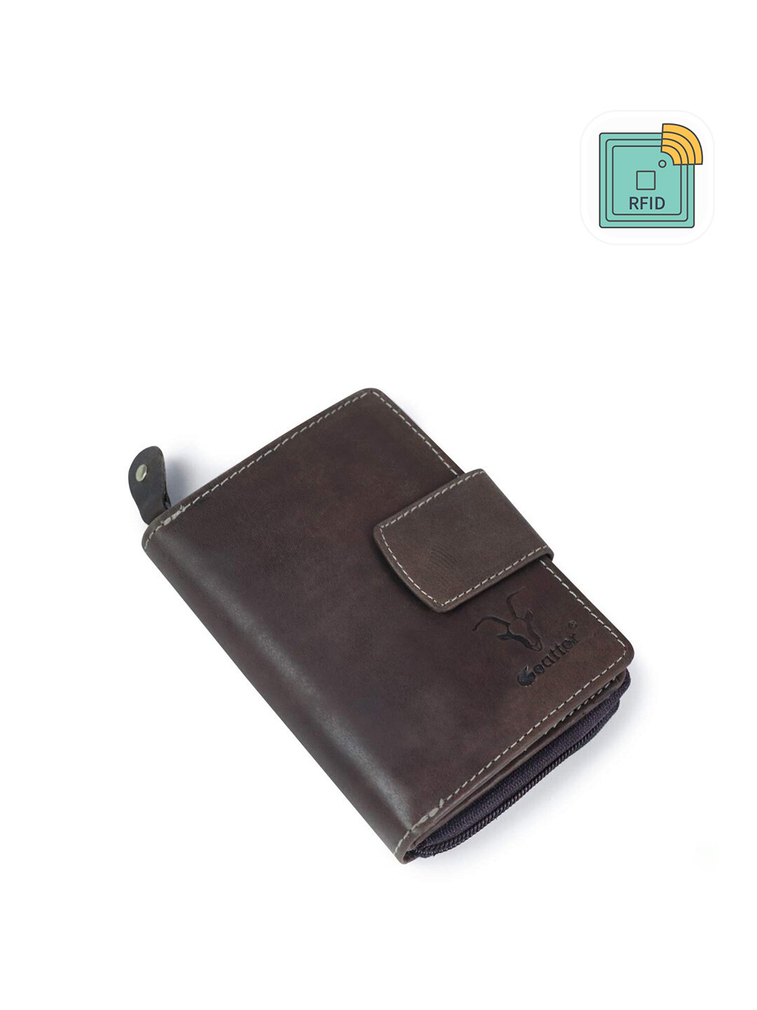 Goatter Men Coffee Brown Leather Two Fold Wallet
