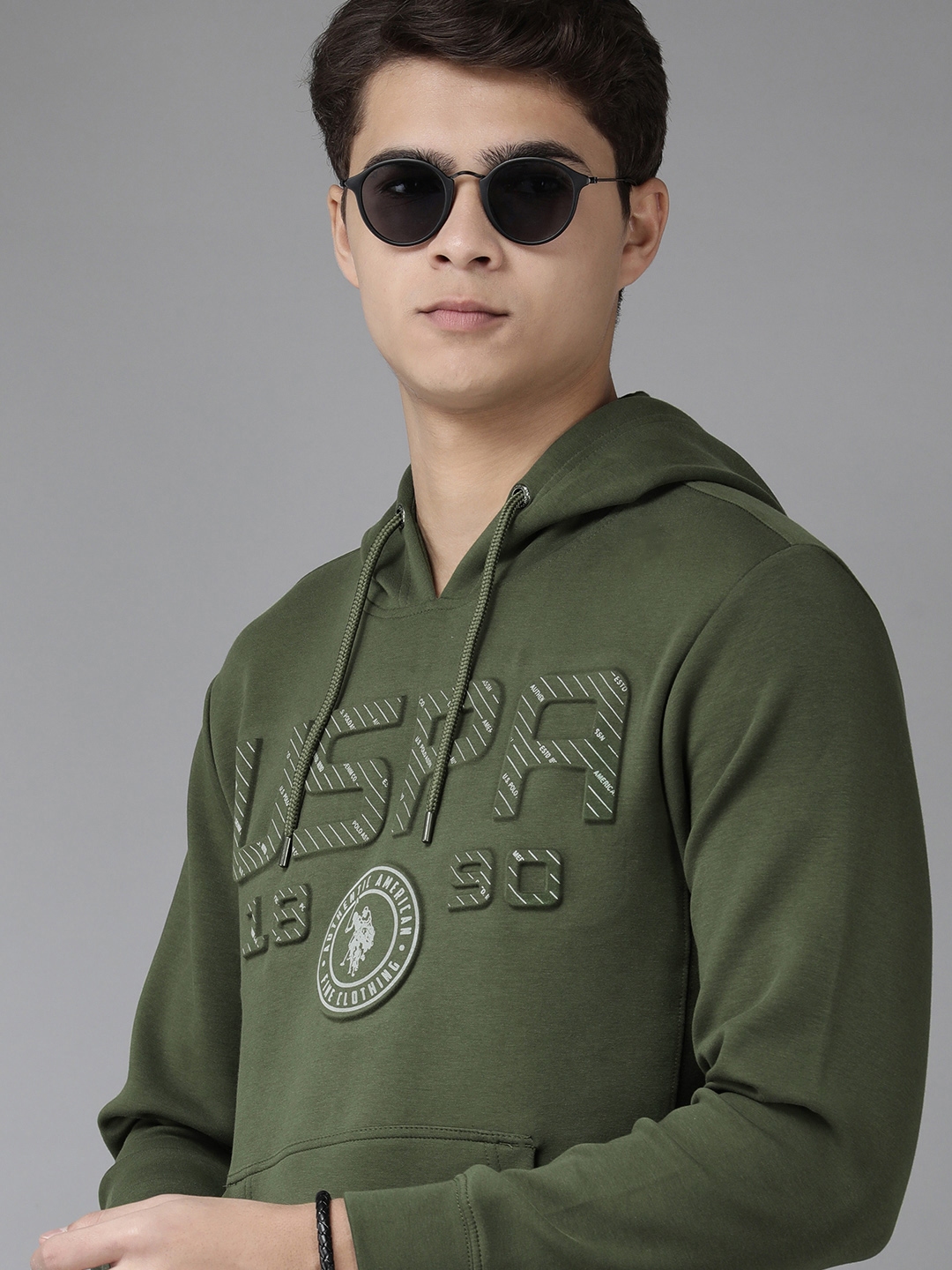 Buy U.S. Polo Assn. Denim Co. Men Green Brand Logo Embossed Hooded