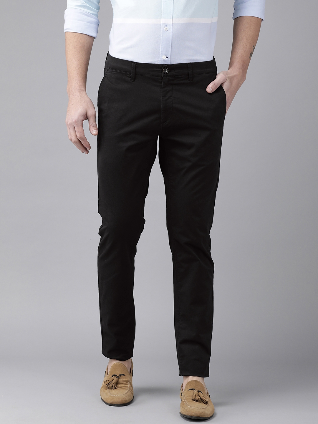 Shop WES Formals Black Checks Ultra SlimFit Trousers Online  Westside
