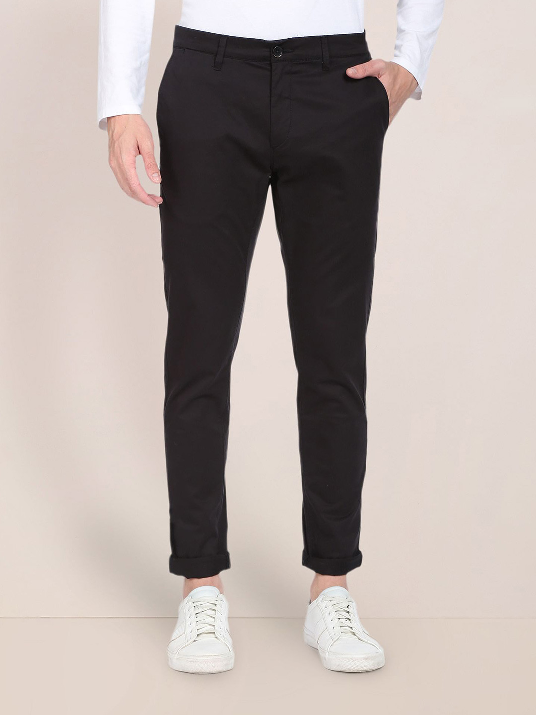 U S Polo Assn Men Black Slim Fit Corduroy Trousers