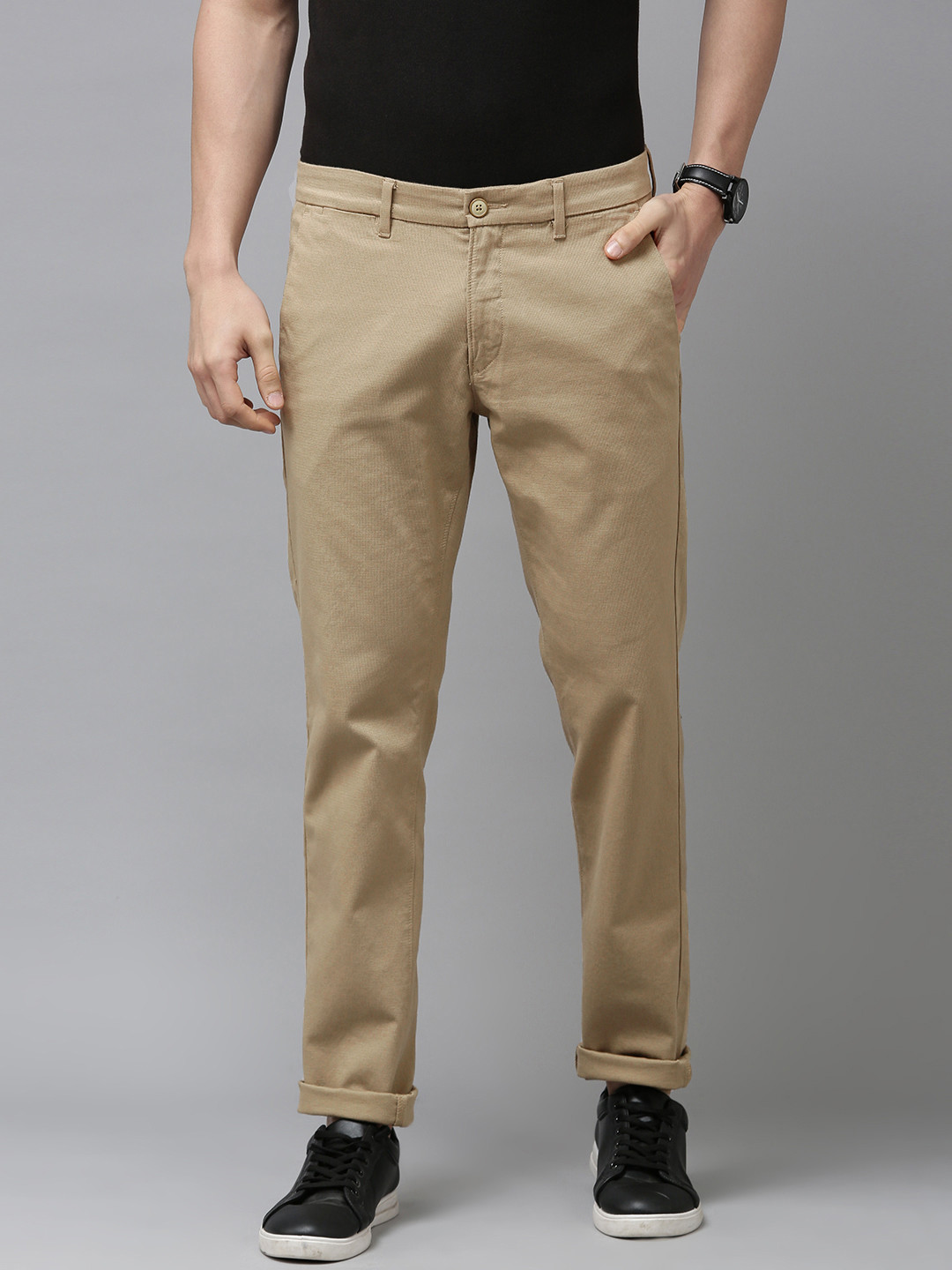 Buy Polo Men Khaki Slim Fit Corduroy Regular Trousers