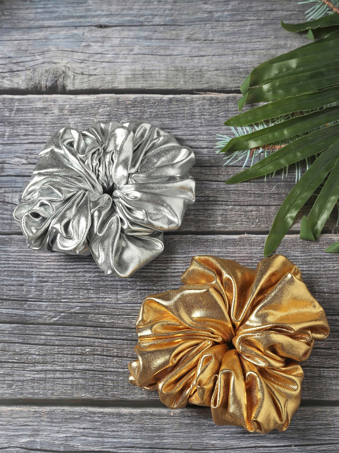 TIPY TAP Girls Silver-Toned & Gold-Toned Set of 2 Ponytail Holders