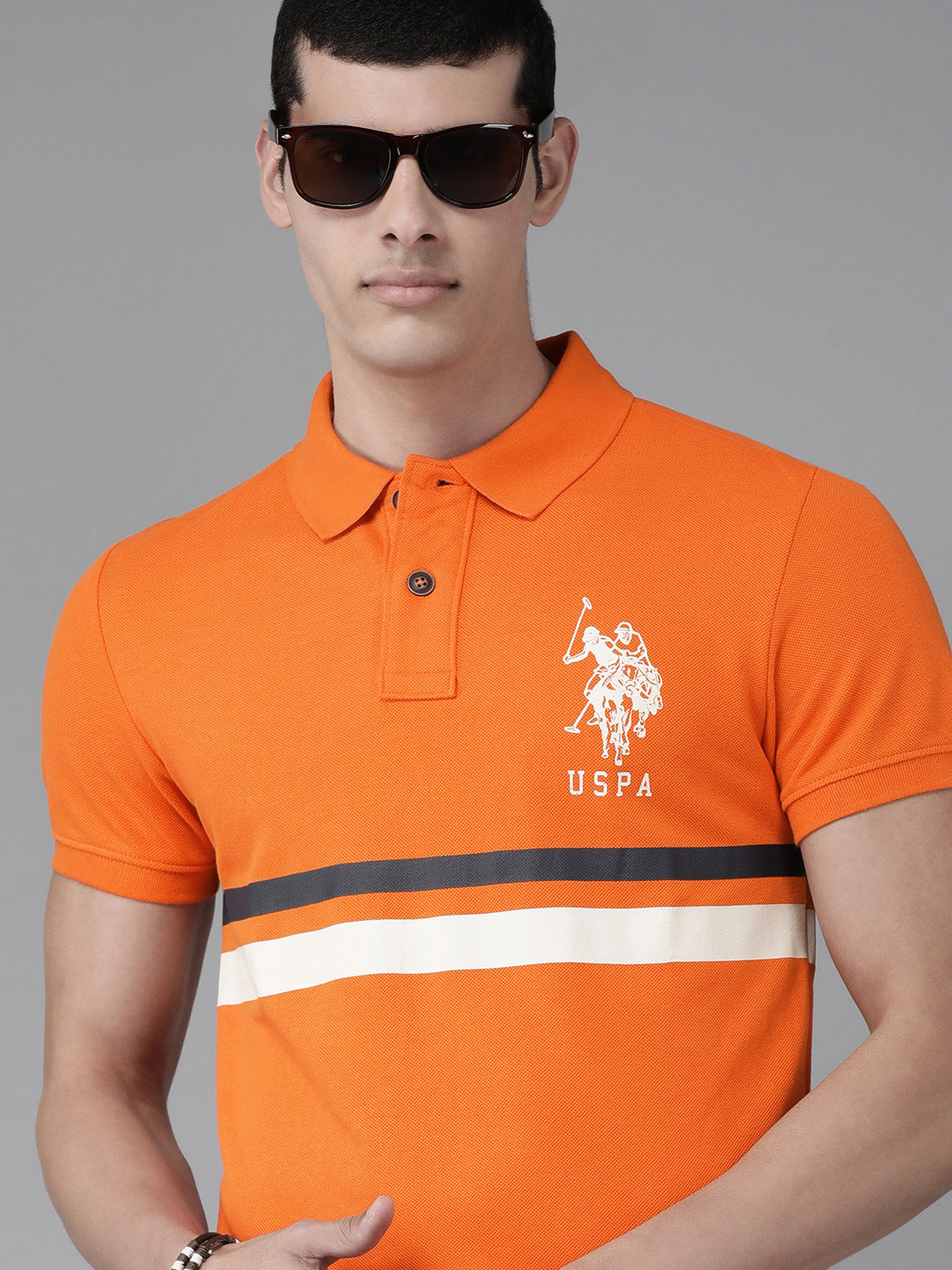 U S Polo Assn Denim Co Men Orange Polo Collar Slim Fit T-shirt