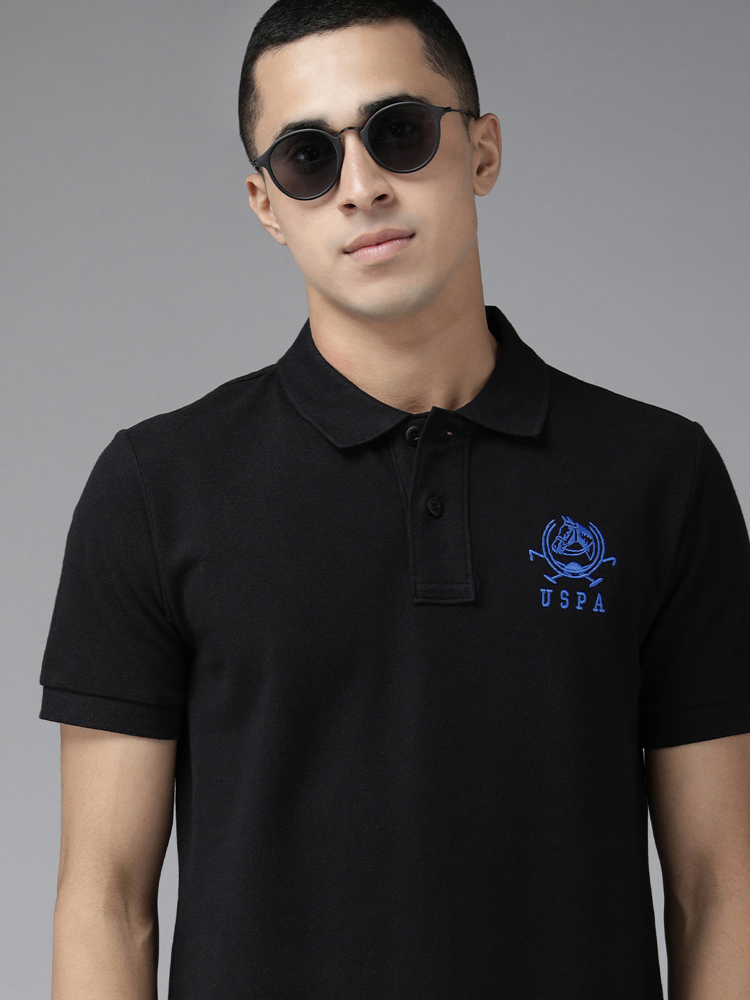 U S Polo Assn Men Black Polo Collar Pure Cotton Slim Fit T-shirt