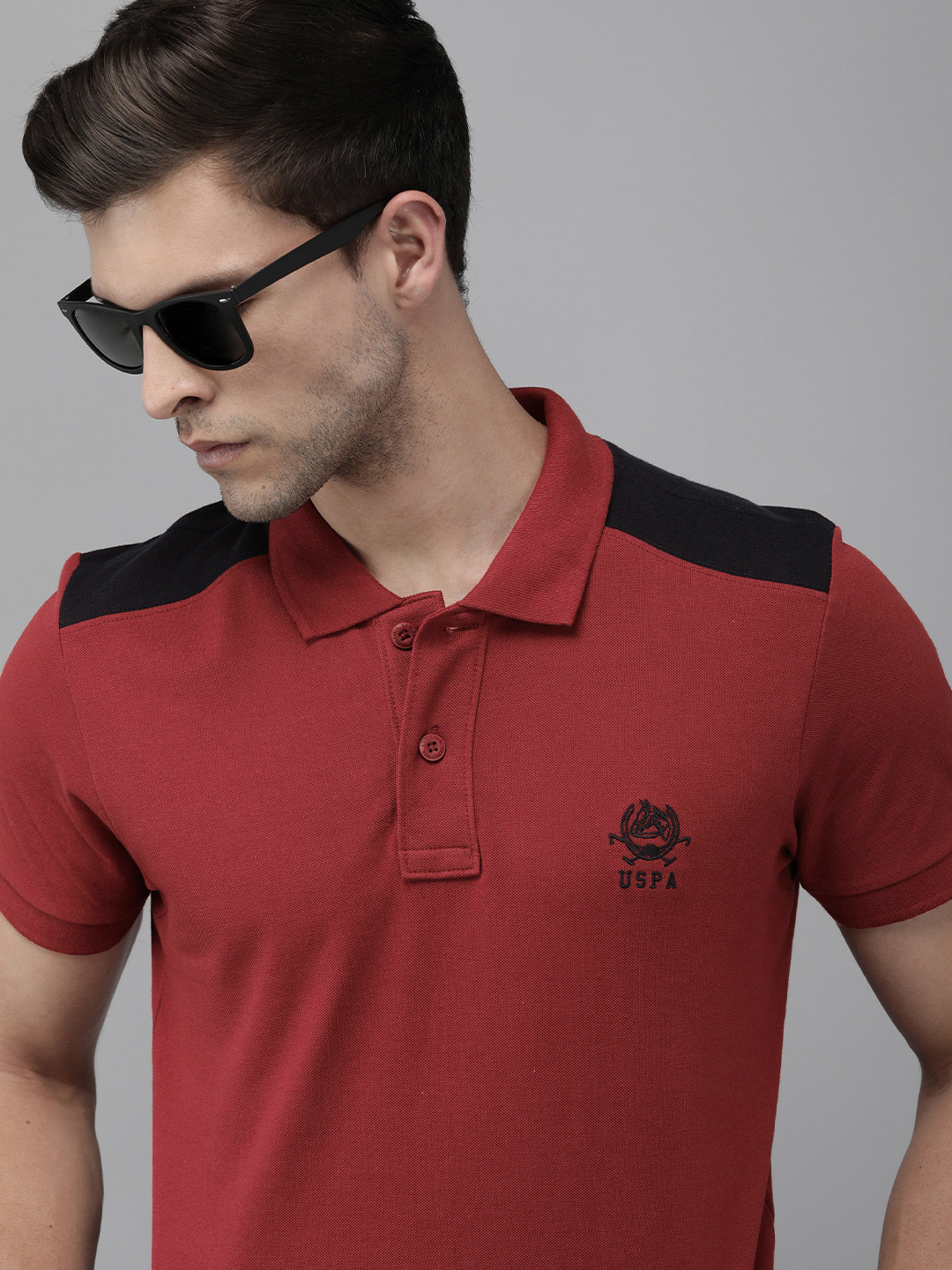 U.S. Polo Assn. Men Maroon Polo Collar Slim Fit T-shirt