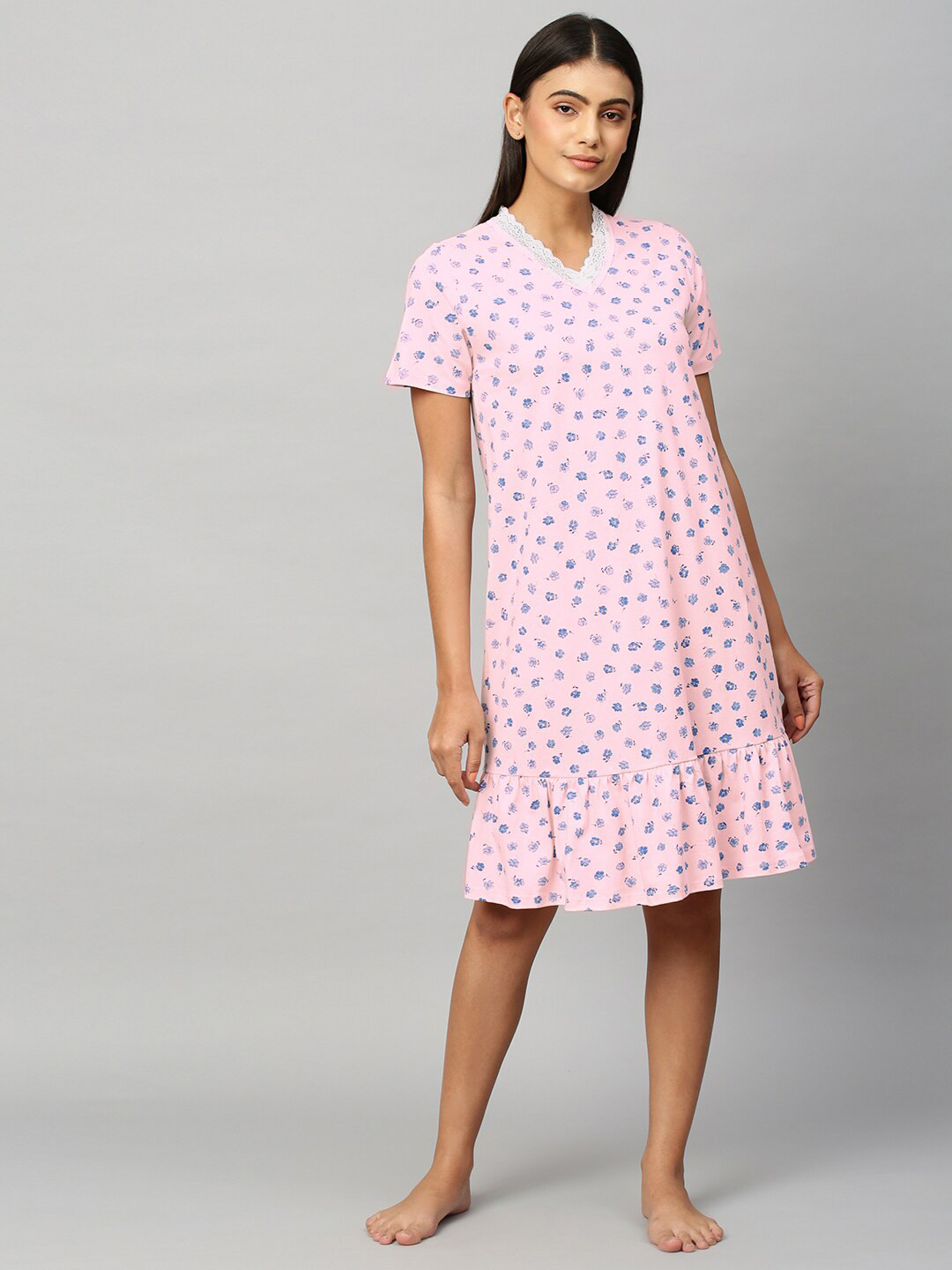 Chemistry Pink Printed Pure Cotton Nightdress