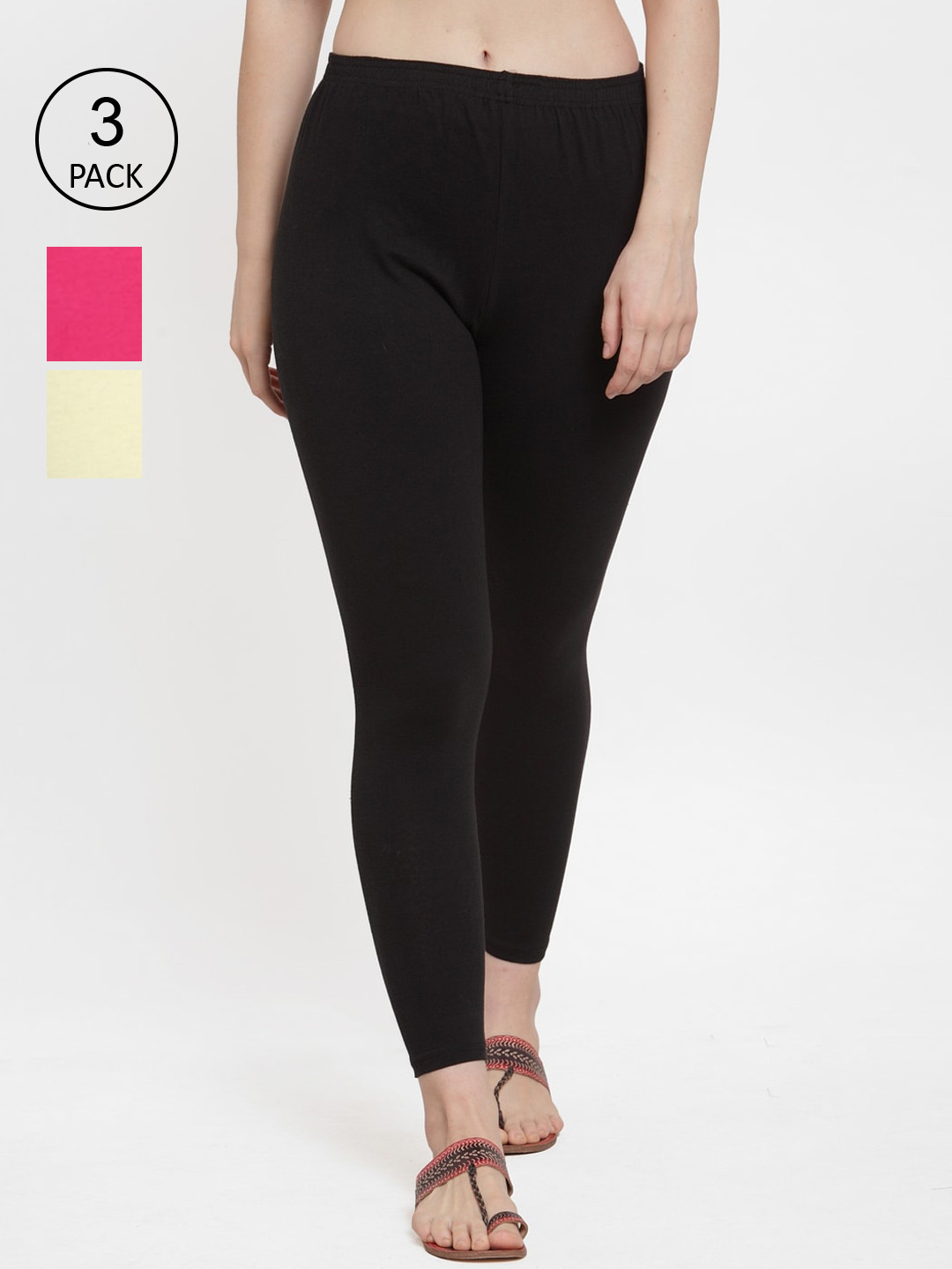 GRACIT Women Black and Pink and Cream Ankle-Length Leggings