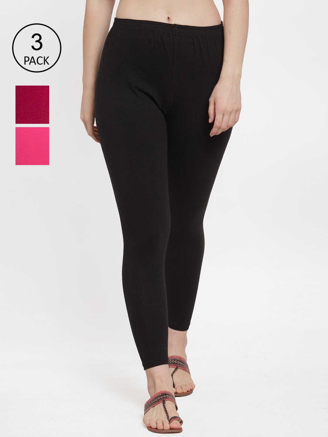 GRACIT Women's Pack Of 3 Solid Ankle-Length Leggings