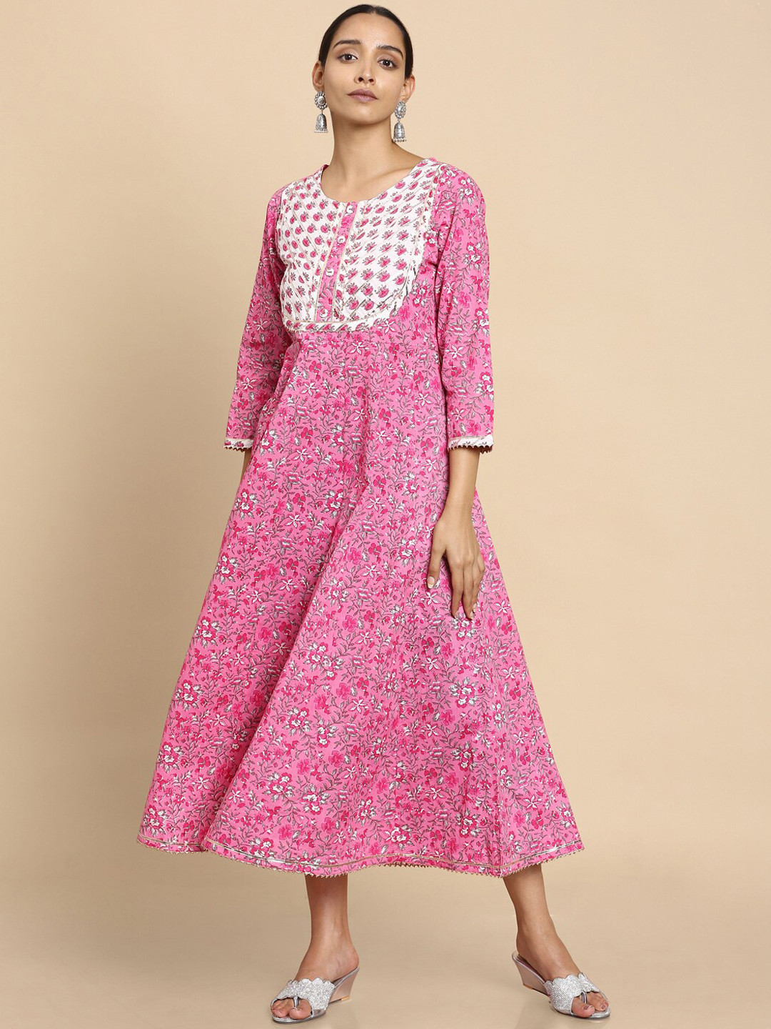 Soch Women Pink Floral Printed Floral Ethnic Dress
