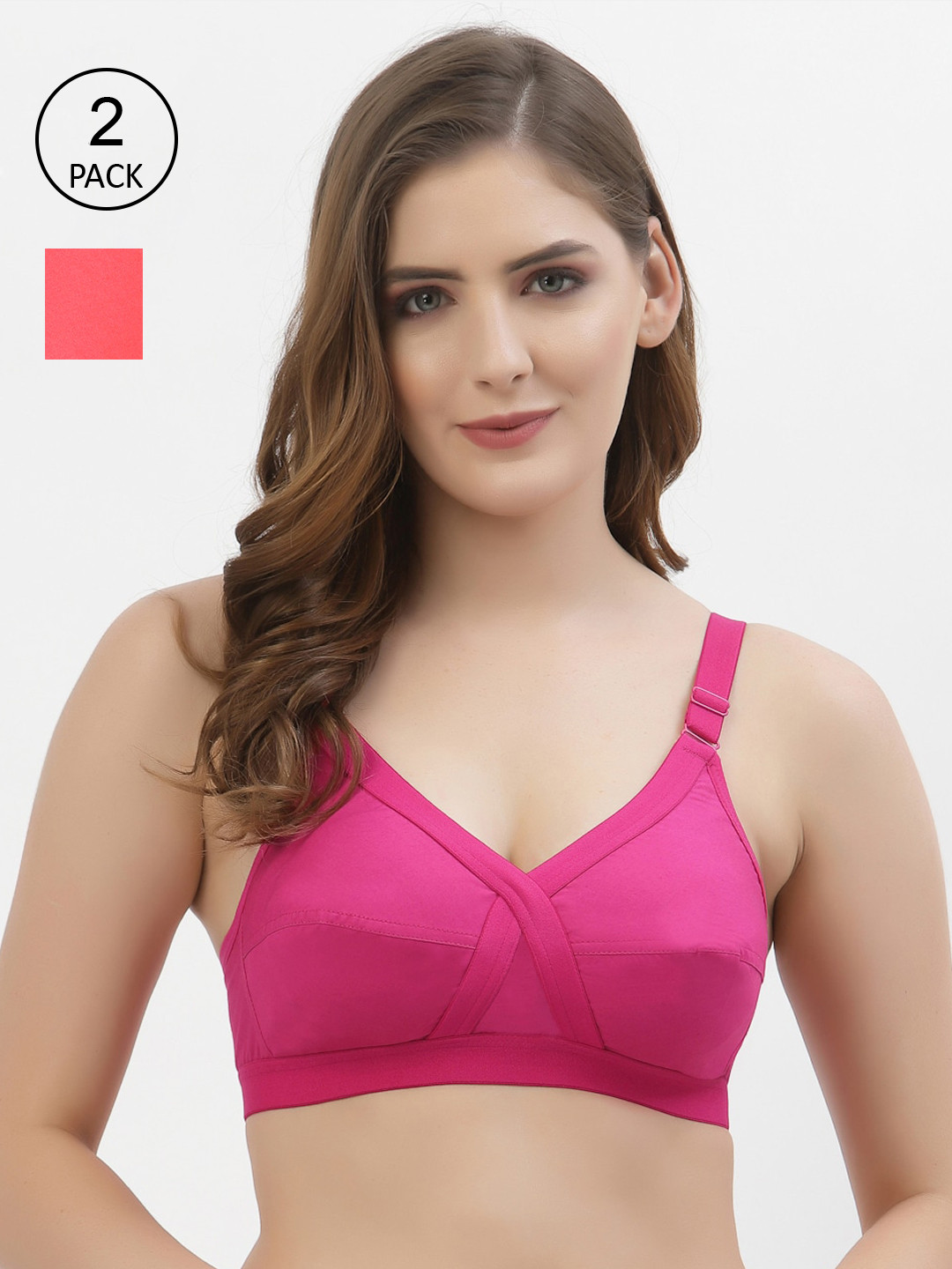 Floret Pack of 2 Solid Crossfit Non-Padded Non-Wired Full Coverage Everyday Cotton Bra