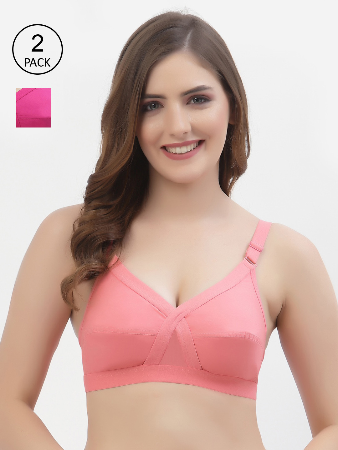 Floret Pack of 2 Rose Pink & Magenta Non Wired Full Coverage Everyday Bra