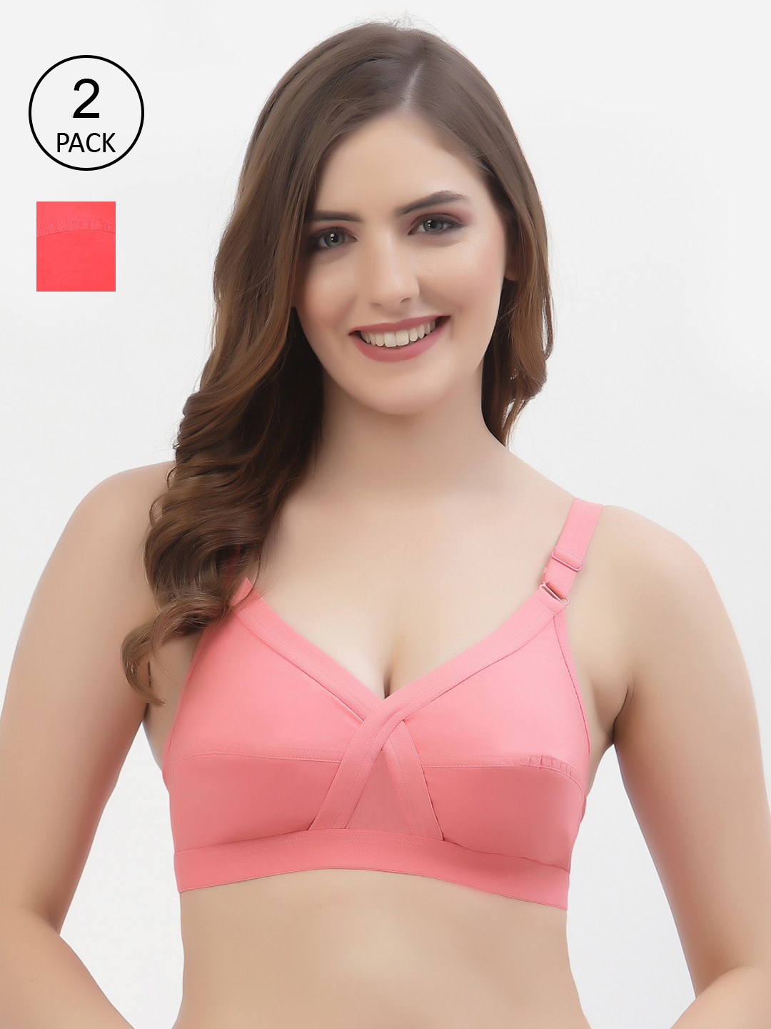 Floret Women Rose & Red Pack of 2 t- shirt Bra