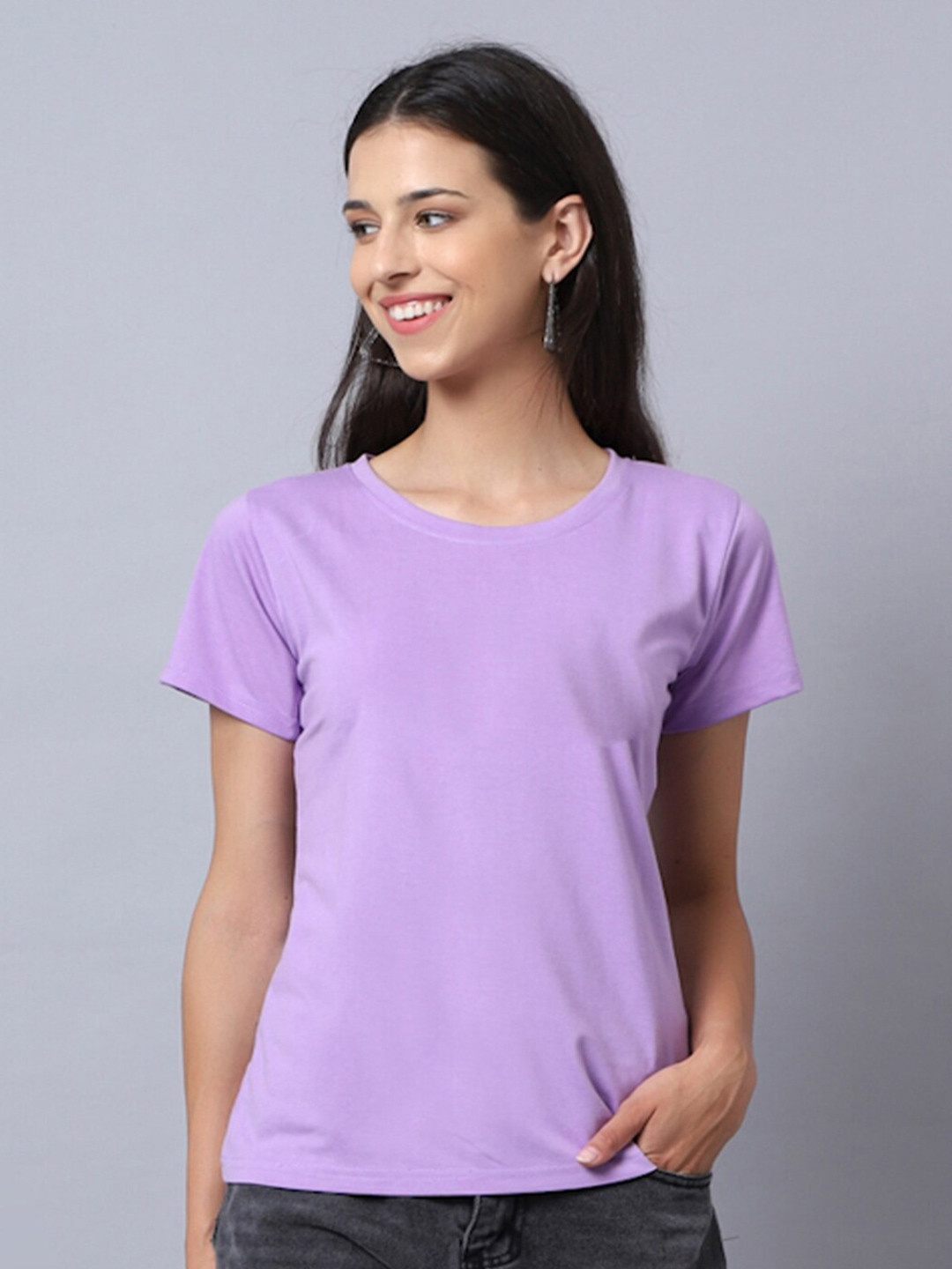 UnaOne Women Lavender Slim Fit T-shirt
