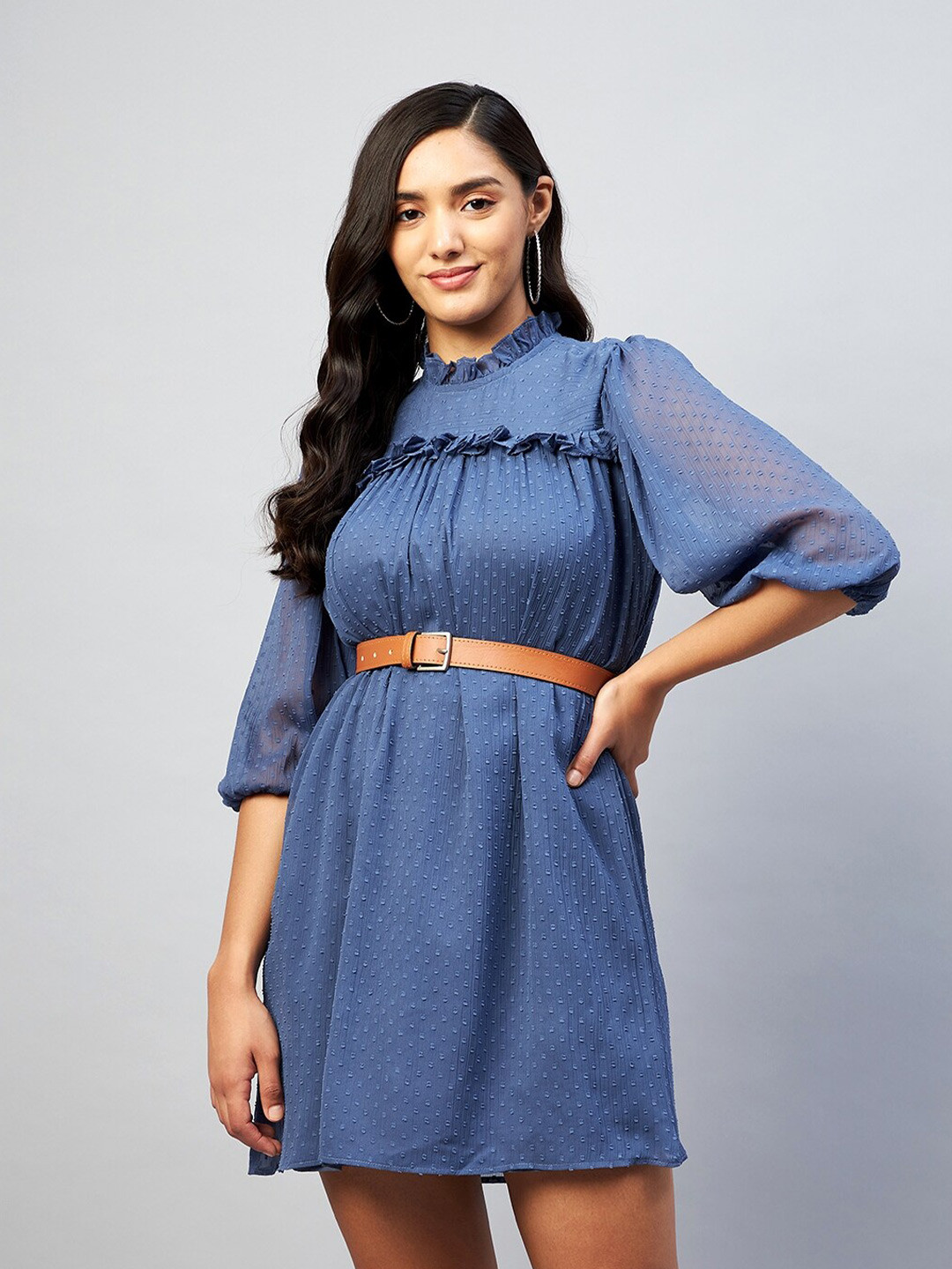 DELAN Navy Blue Ruffles Dress