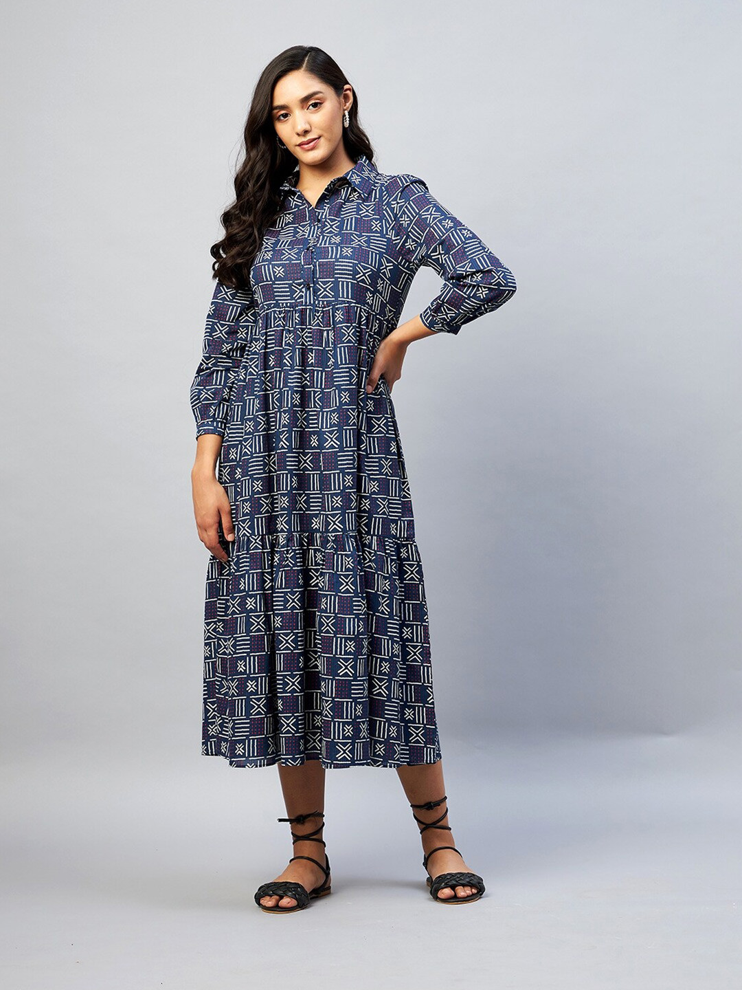 DELAN Navy Blue Midi Dress