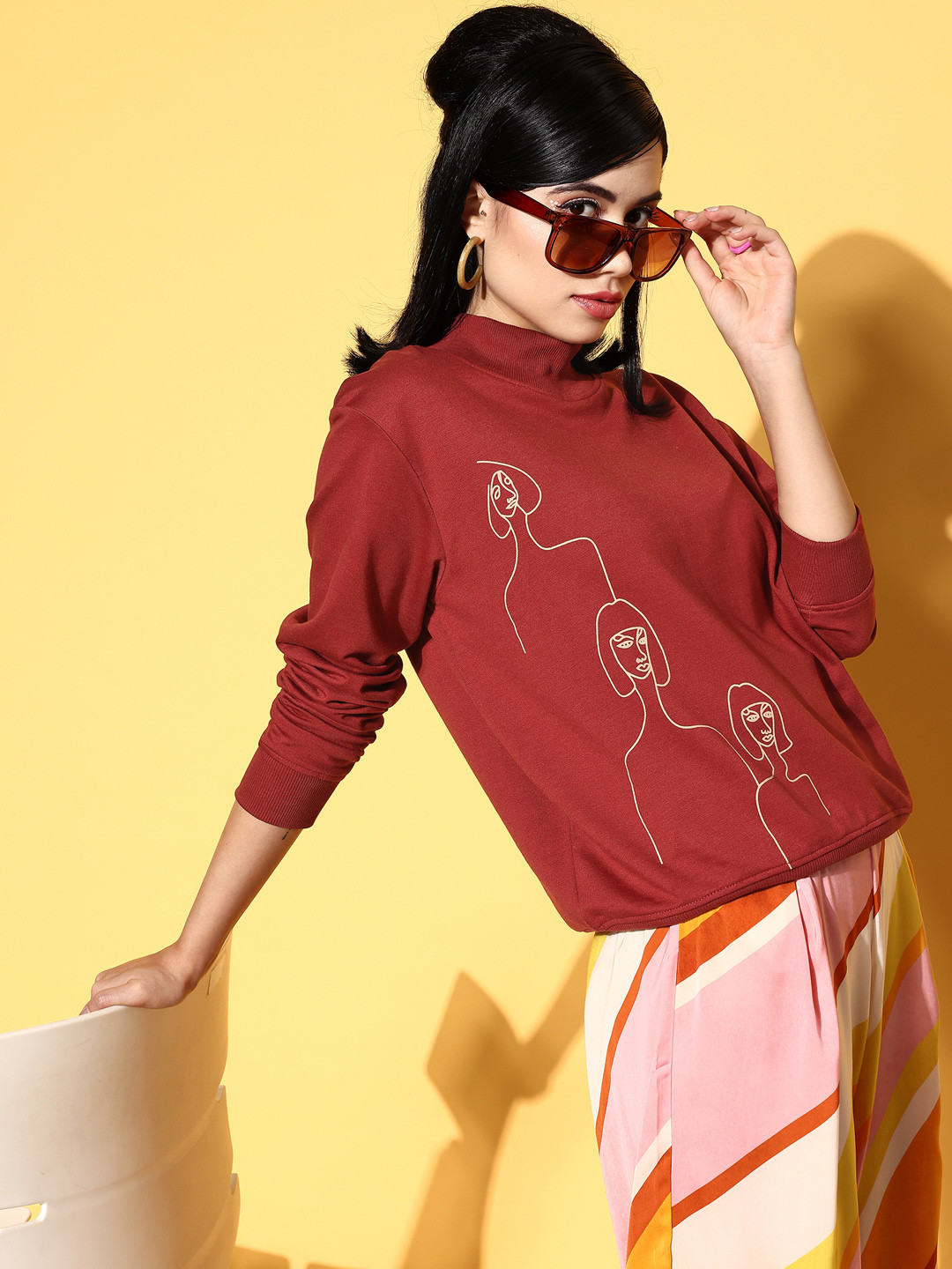 SASSAFRAS Women Stylish Rust Graphic Kidult Kitsch Sweatshirt