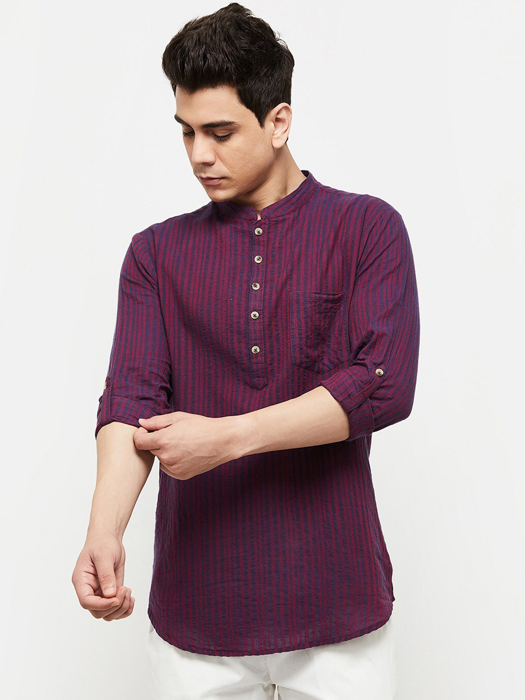max Men Maroon Striped Kurta