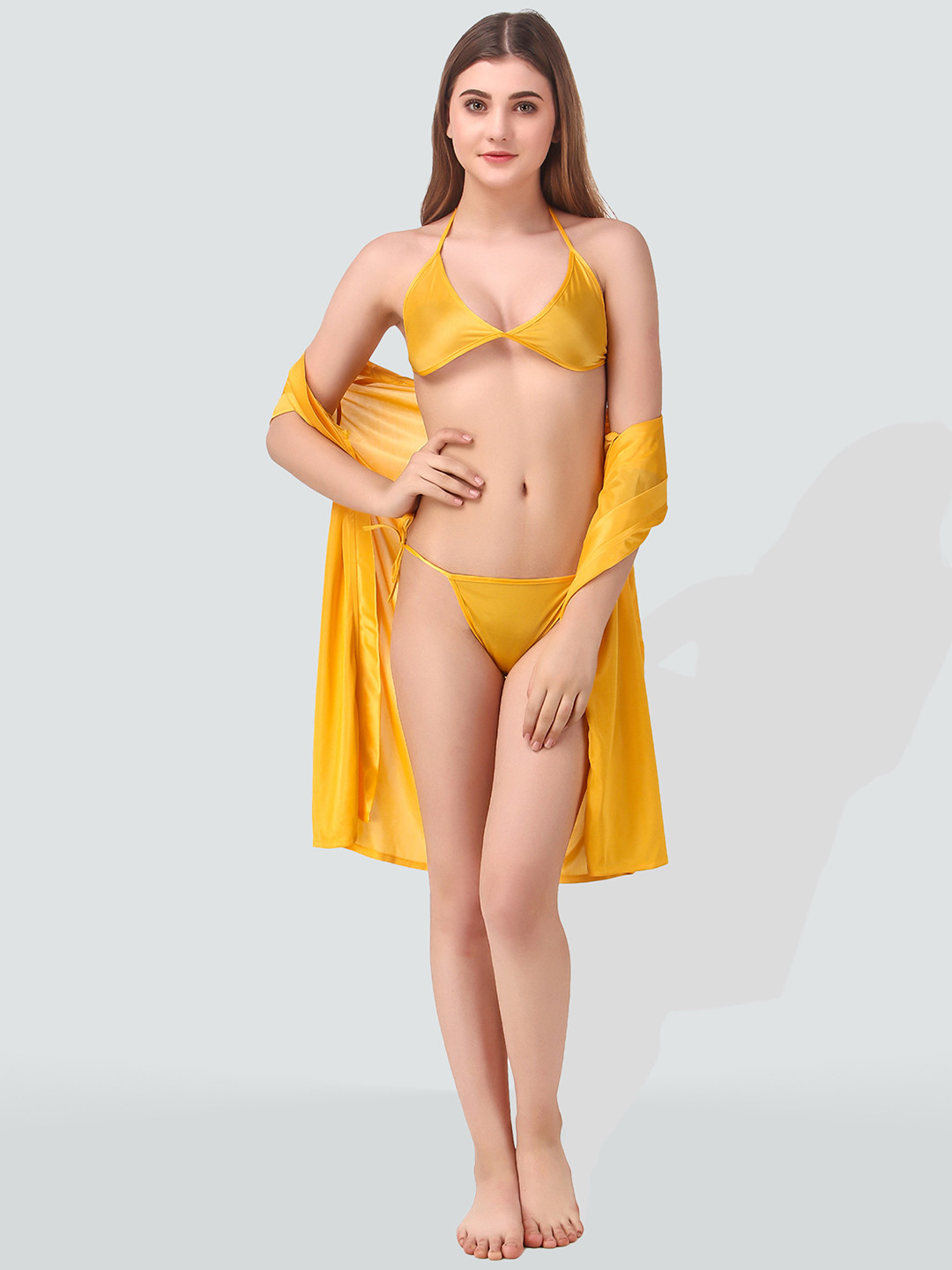 Romaisa Women Satin Yellow Baby Dolls
