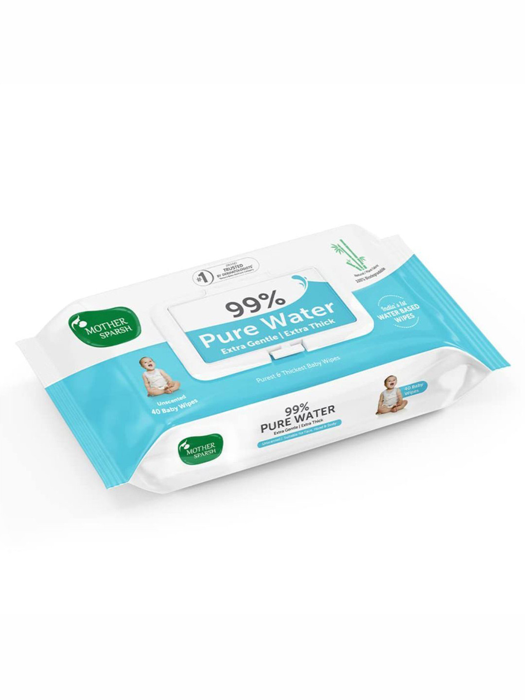 Mother Sparsh 99% Pure Water Biodegradable Unscented Baby Wipes - 40 Pulls