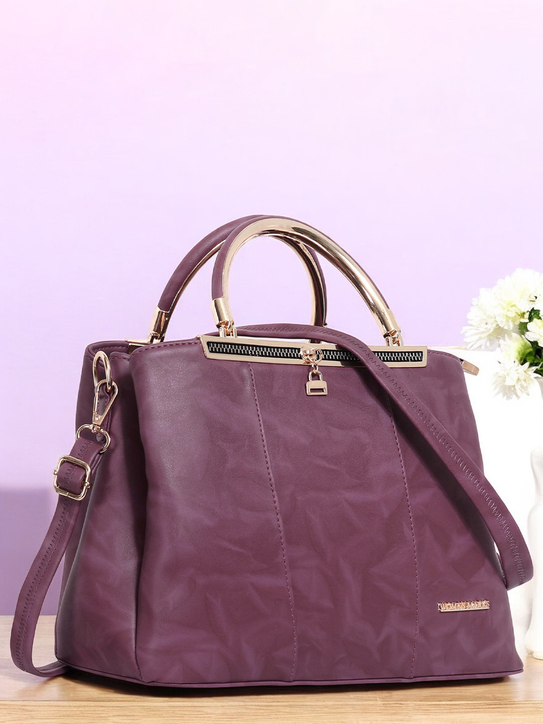 WOMEN MARKS Purple PU Structured Handheld Bag with Bow Detail