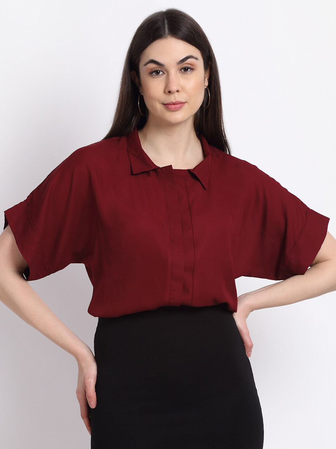 La Zoire Women Maroon Classic Semiformal Shirt