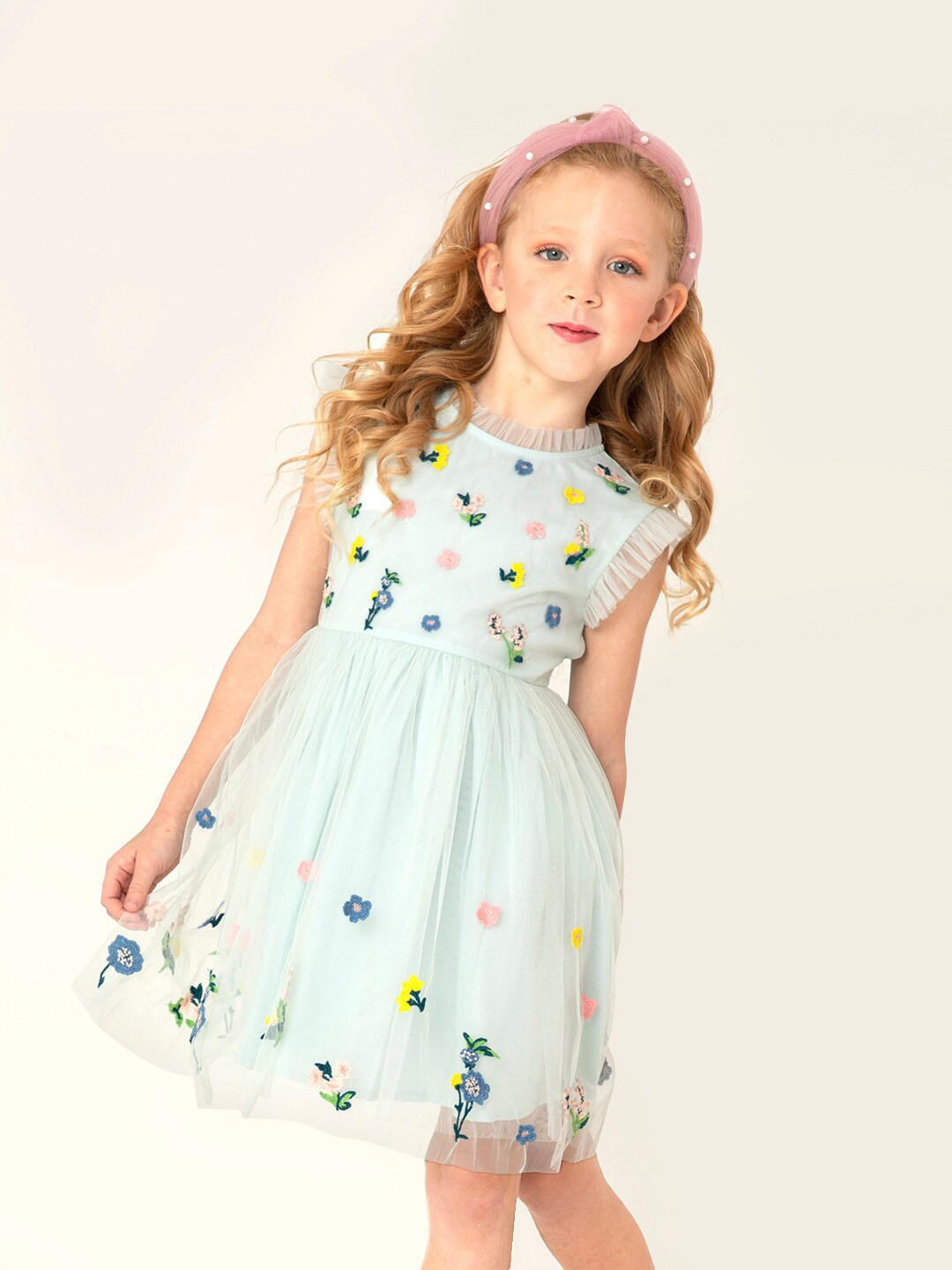 Cherry Crumble Girls Blue Floral Dress