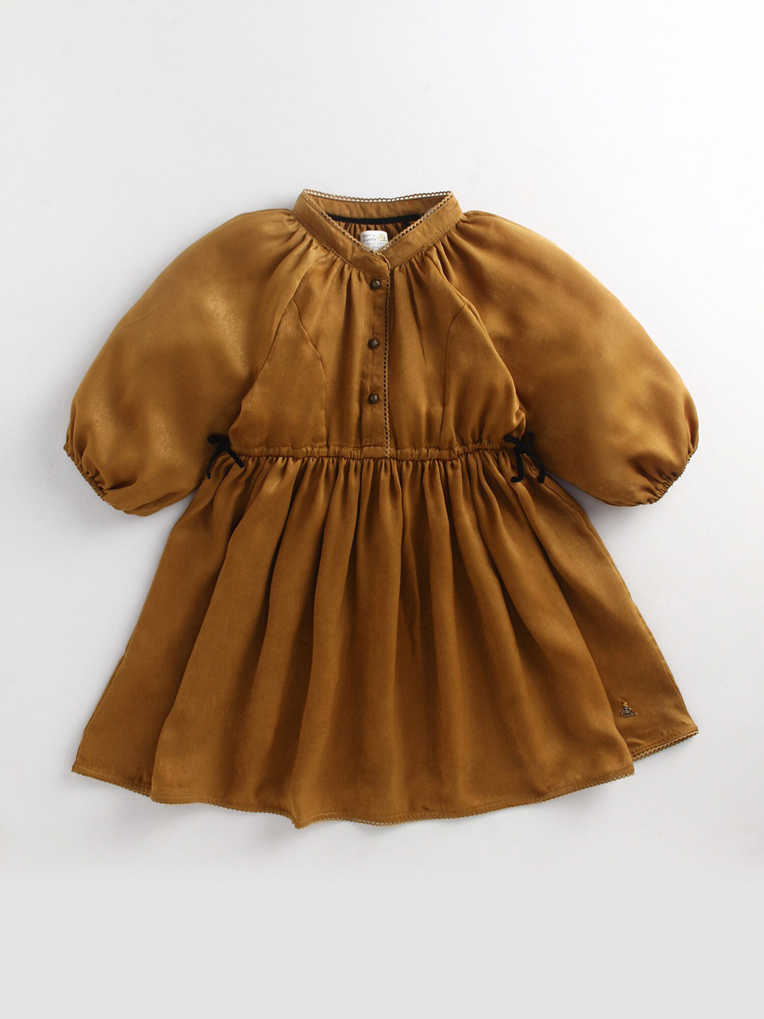 Cherry Crumble Mustard Yellow Tie-Up Neck Dress